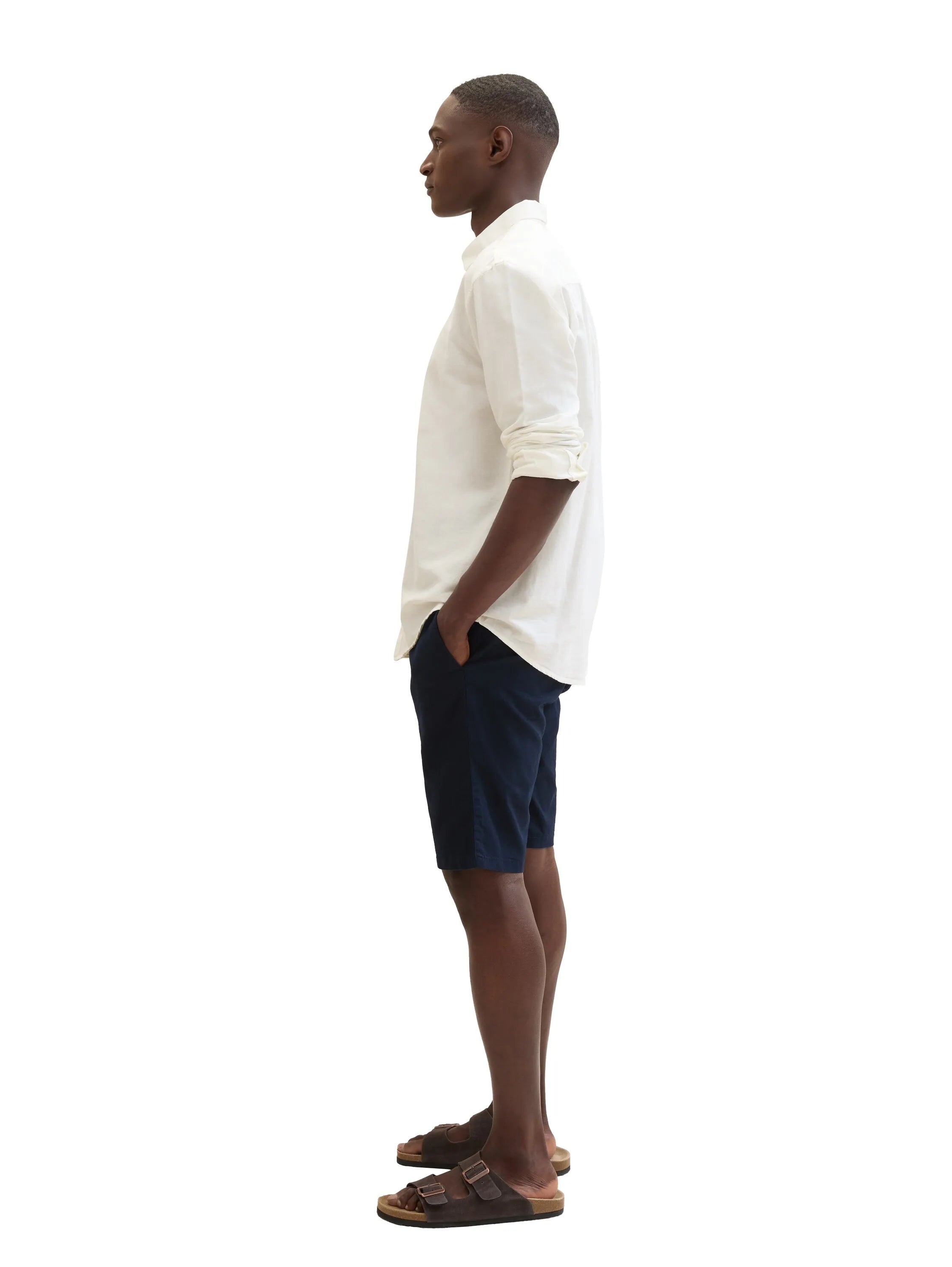 Tom Tailor Sky Captain Blue Men Regular Shorts with Linen SKU: 1040229_10668 Image 02