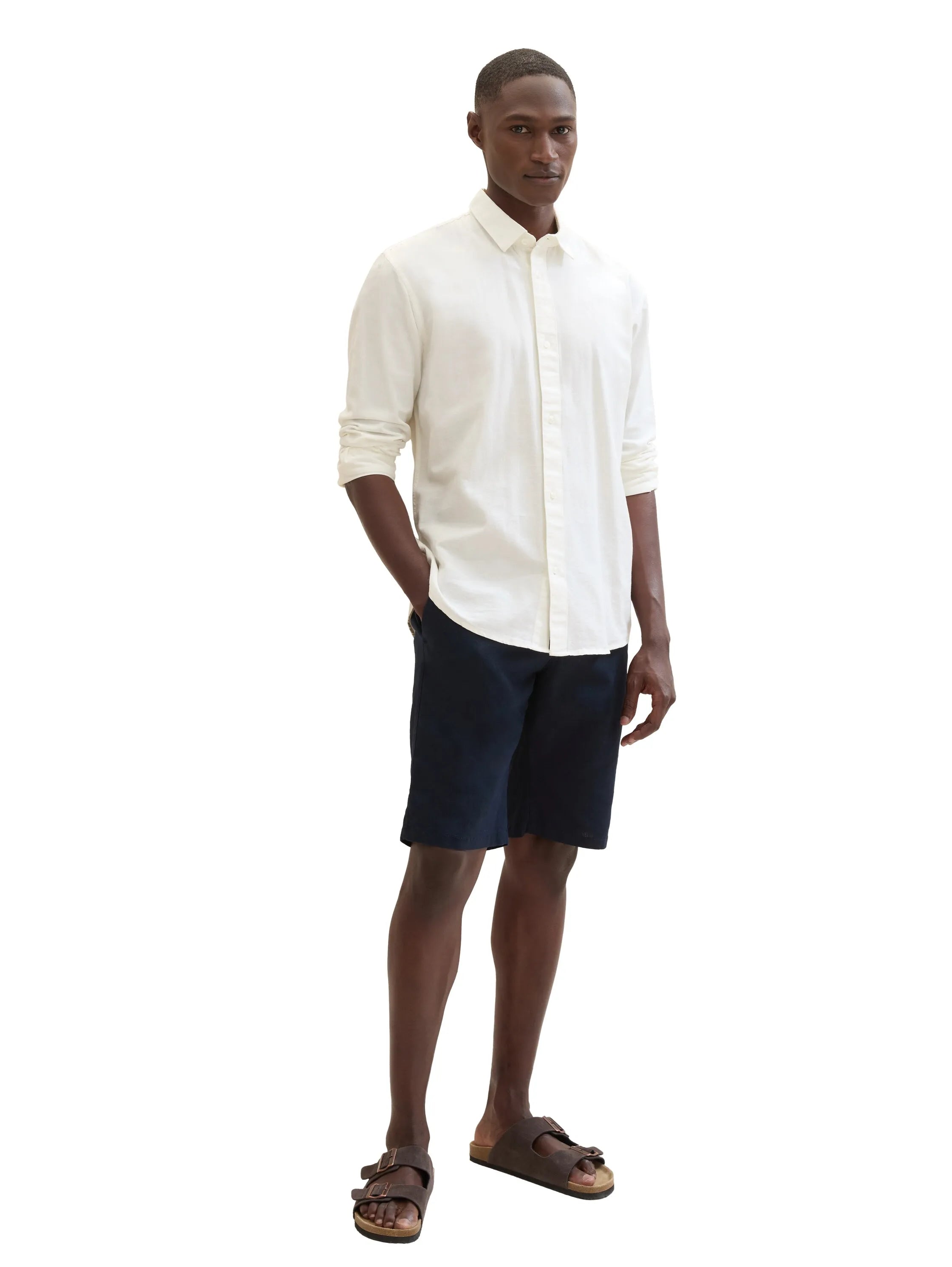 Tom Tailor Sky Captain Blue Men Regular Shorts with Linen SKU: 1040229_10668 Image 03