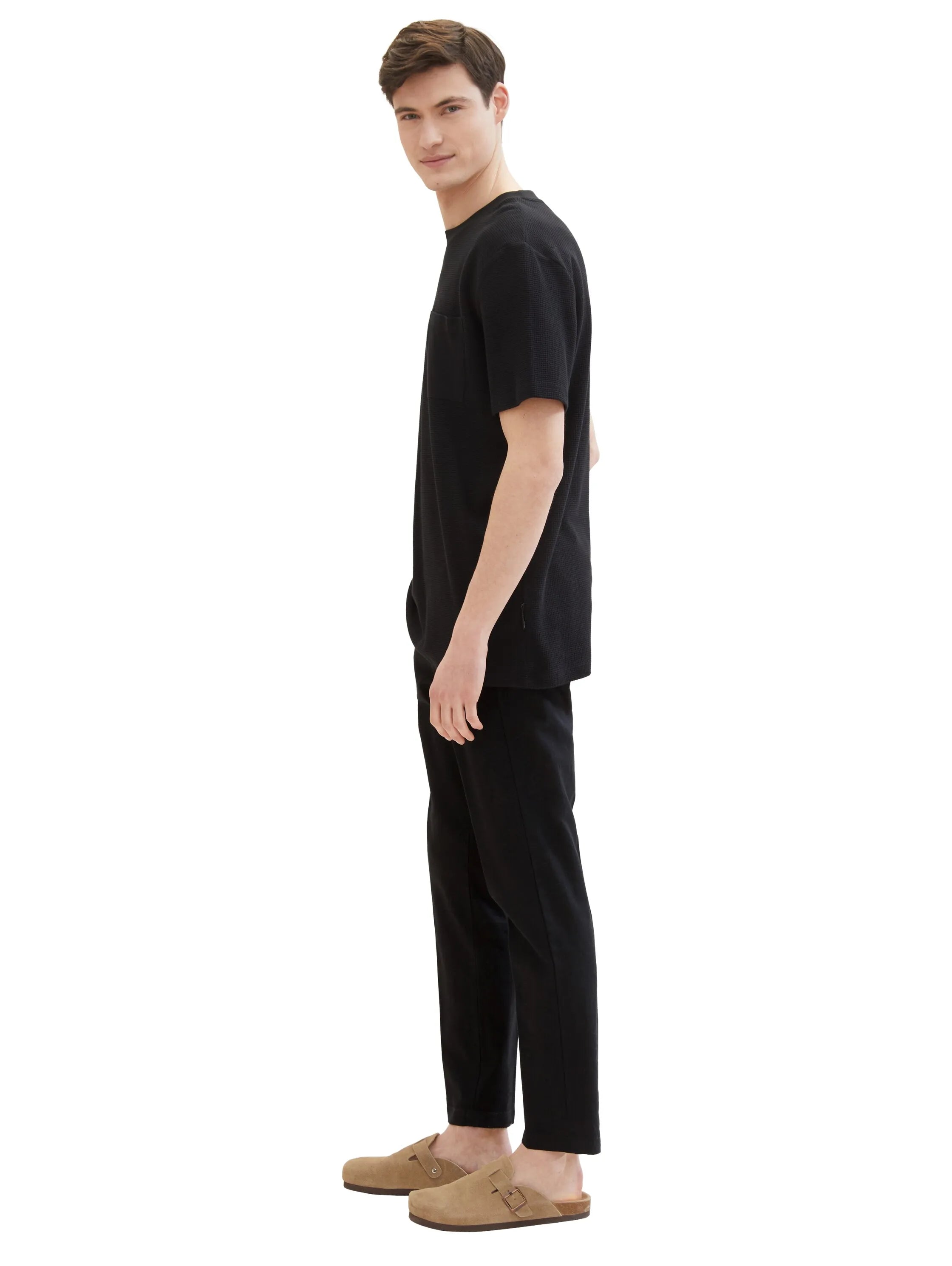 Denim Tom Tailor Black Men Relaxed Tapered Trousers with Linen SKU: 1040251_29999 Image 02