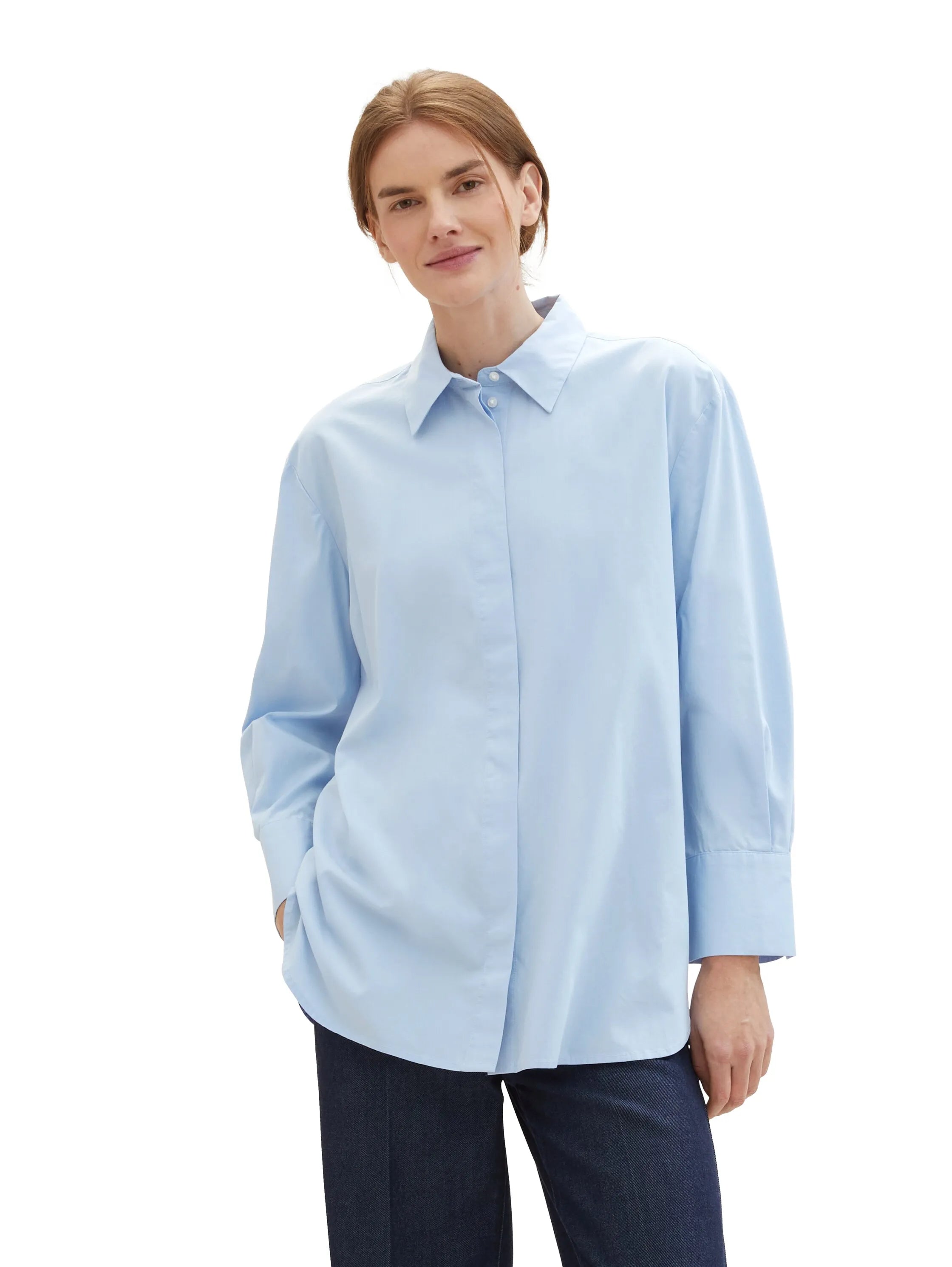 Tom Tailor Light Fjord Blue Women Plain-Coloured Blouse with Tencelª Lyocell SKU: 1040315_34587 Image 01