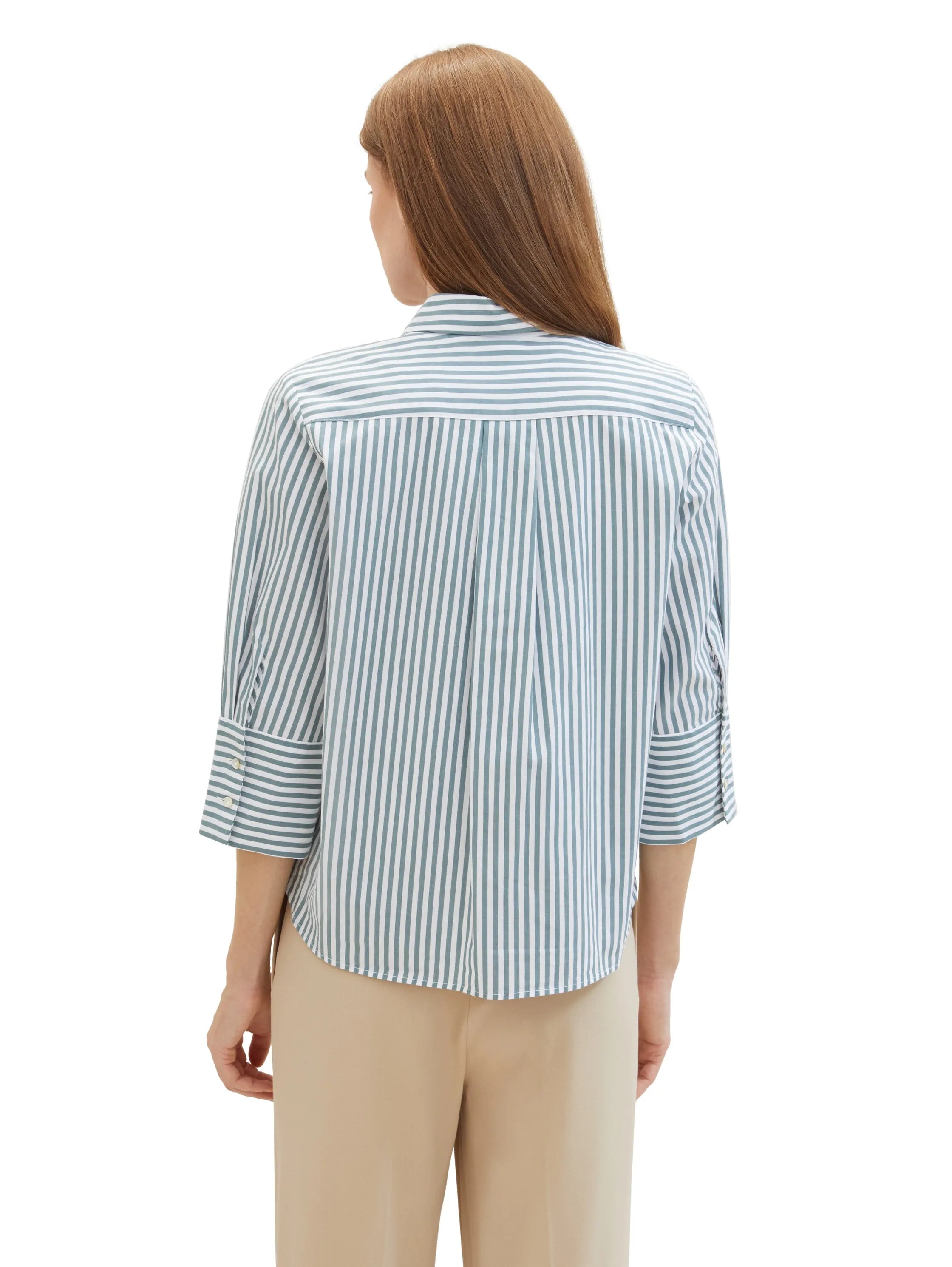 Tom Tailor Green Offwhite Vertical Stripe Women Striped Blouse with Tencelª Lyocell SKU: 1040316_34797 Image 03