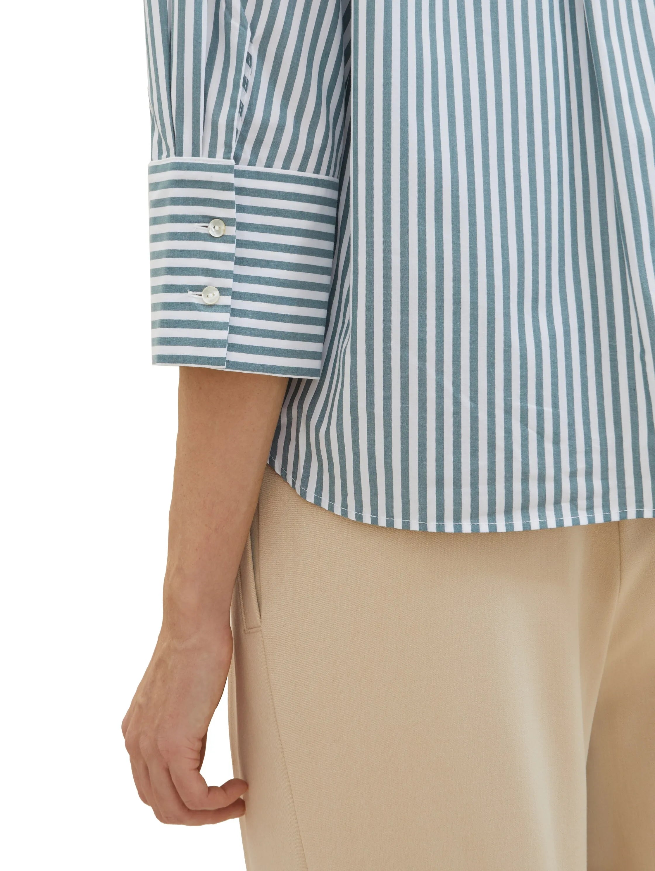 Tom Tailor Green Offwhite Vertical Stripe Women Striped Blouse with Tencelª Lyocell SKU: 1040316_34797 Image 06
