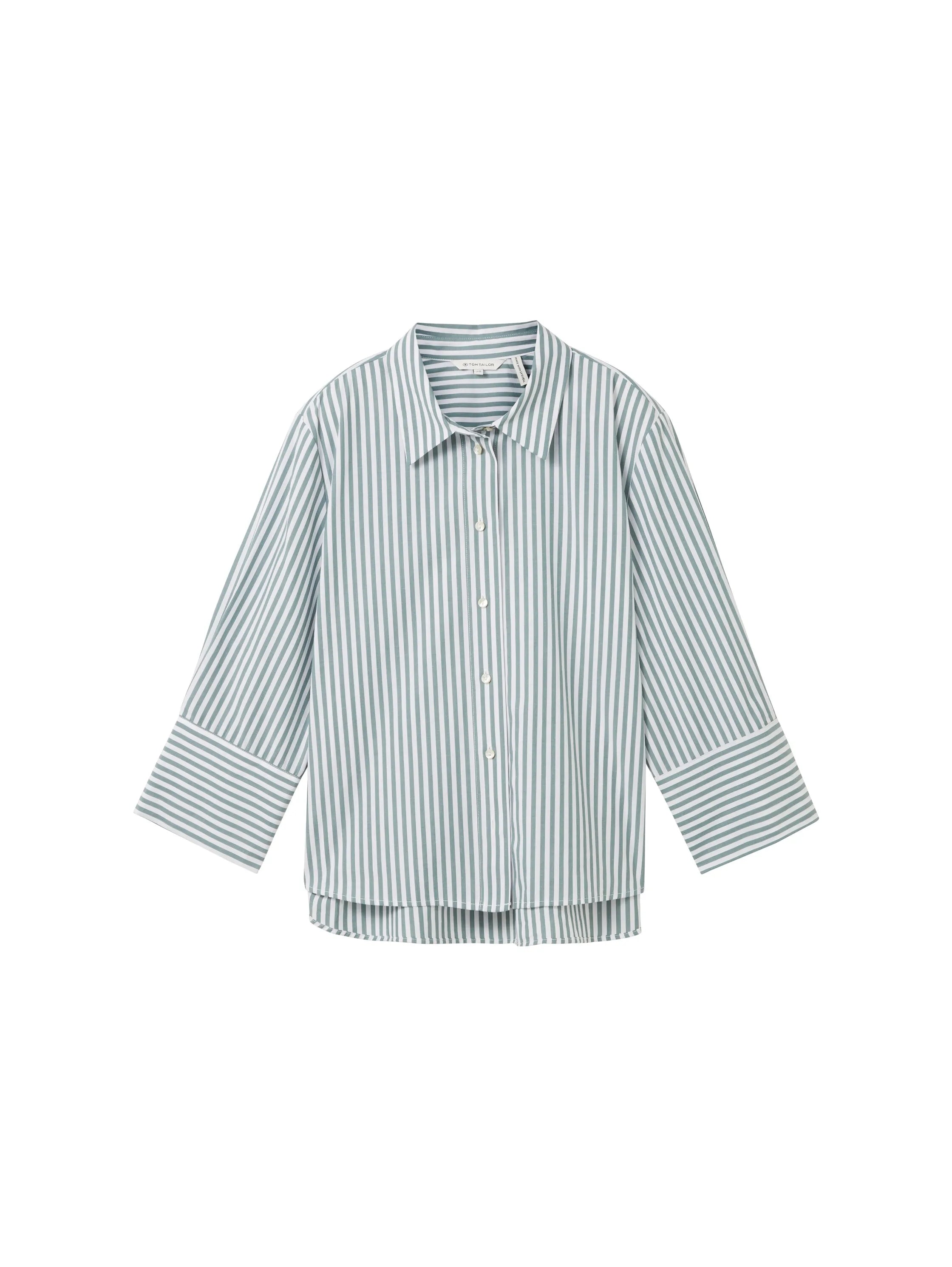 Tom Tailor Green Offwhite Vertical Stripe Women Striped Blouse with Tencelª Lyocell SKU: 1040316_34797 Image 07