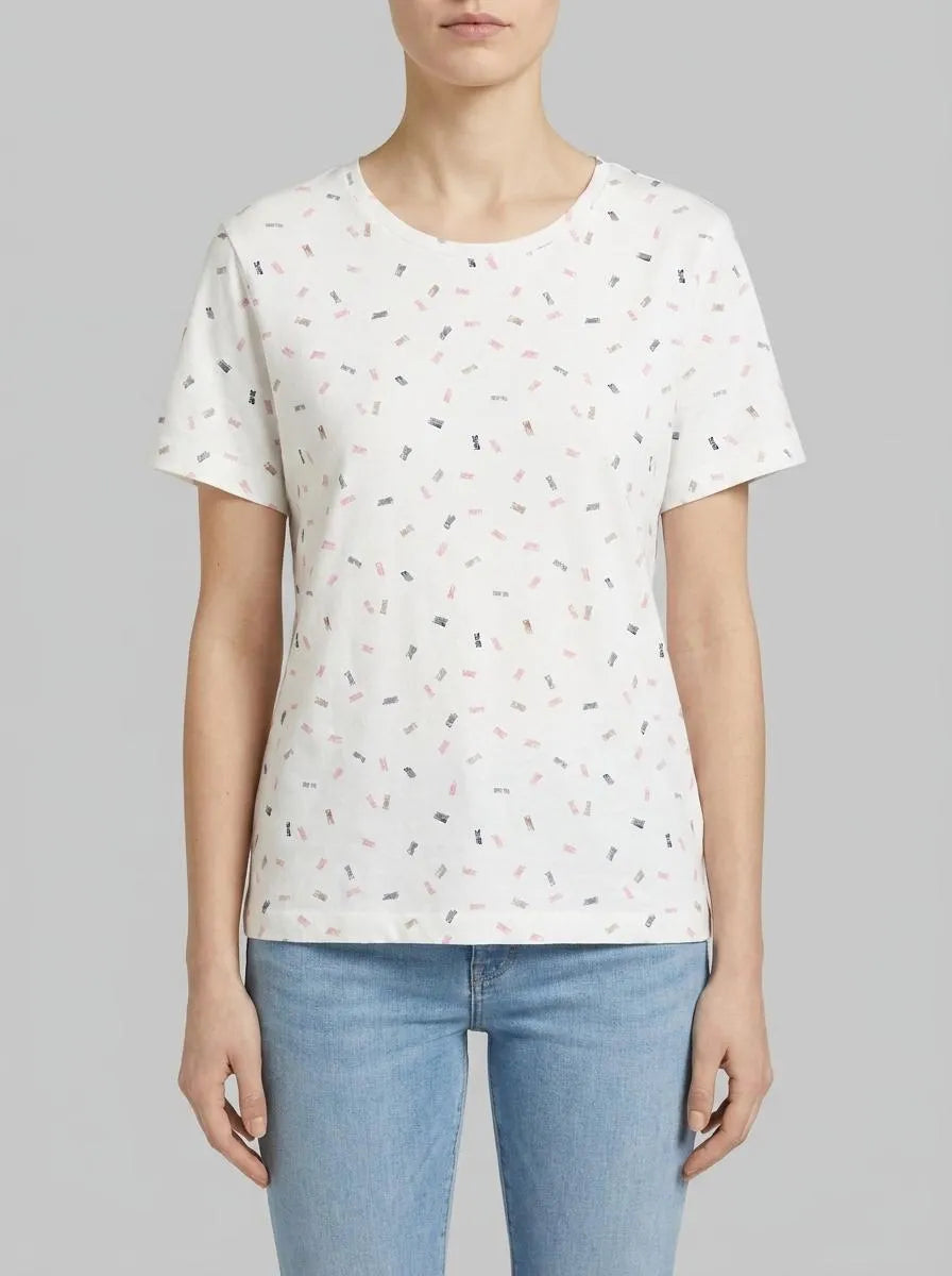 Tom Tailor Offwhite Mutlicolor Minimal Women T-Shirt with a Print SKU: 1040544_34758 Image 00
