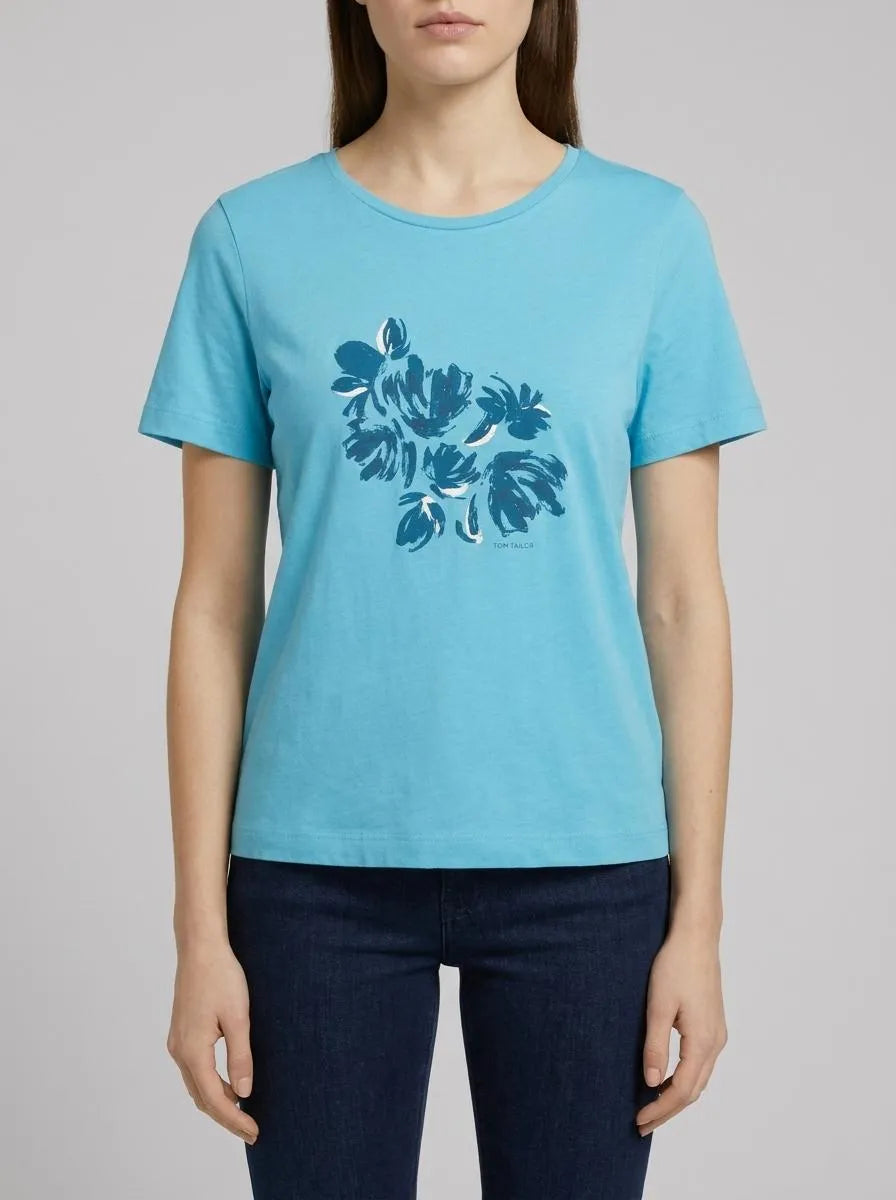 Tom Tailor Light Teal Blue Women T-Shirt with a Print SKU: 1040544_35313 Image 00