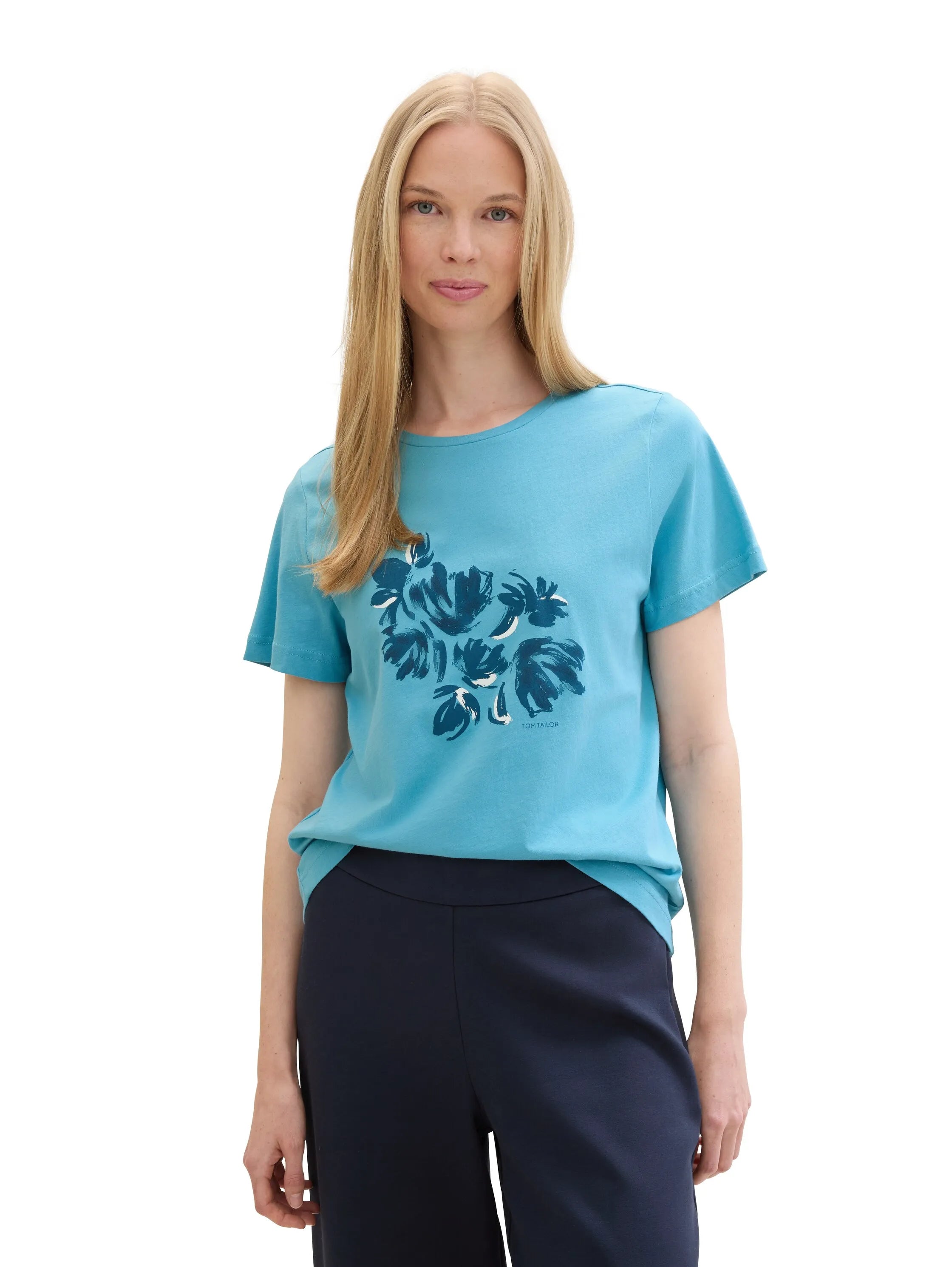 Tom Tailor Light Teal Blue Women T-Shirt with a Print SKU: 1040544_35313 Image 01