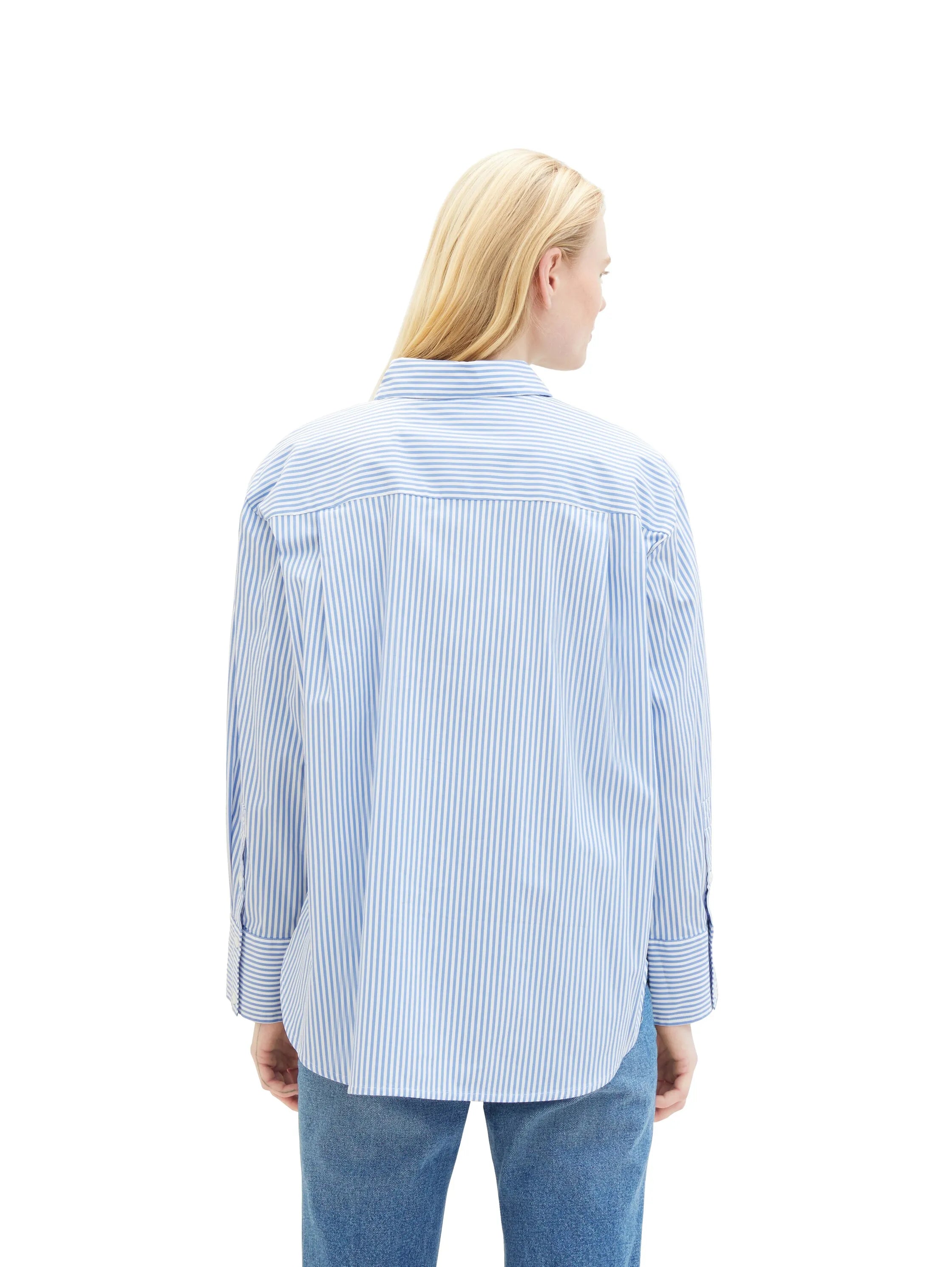 Denim Tom Tailor Blue White Strripe Women Loose Fit Shirt with Stripes SKU: 1040551_34878 Image 02
