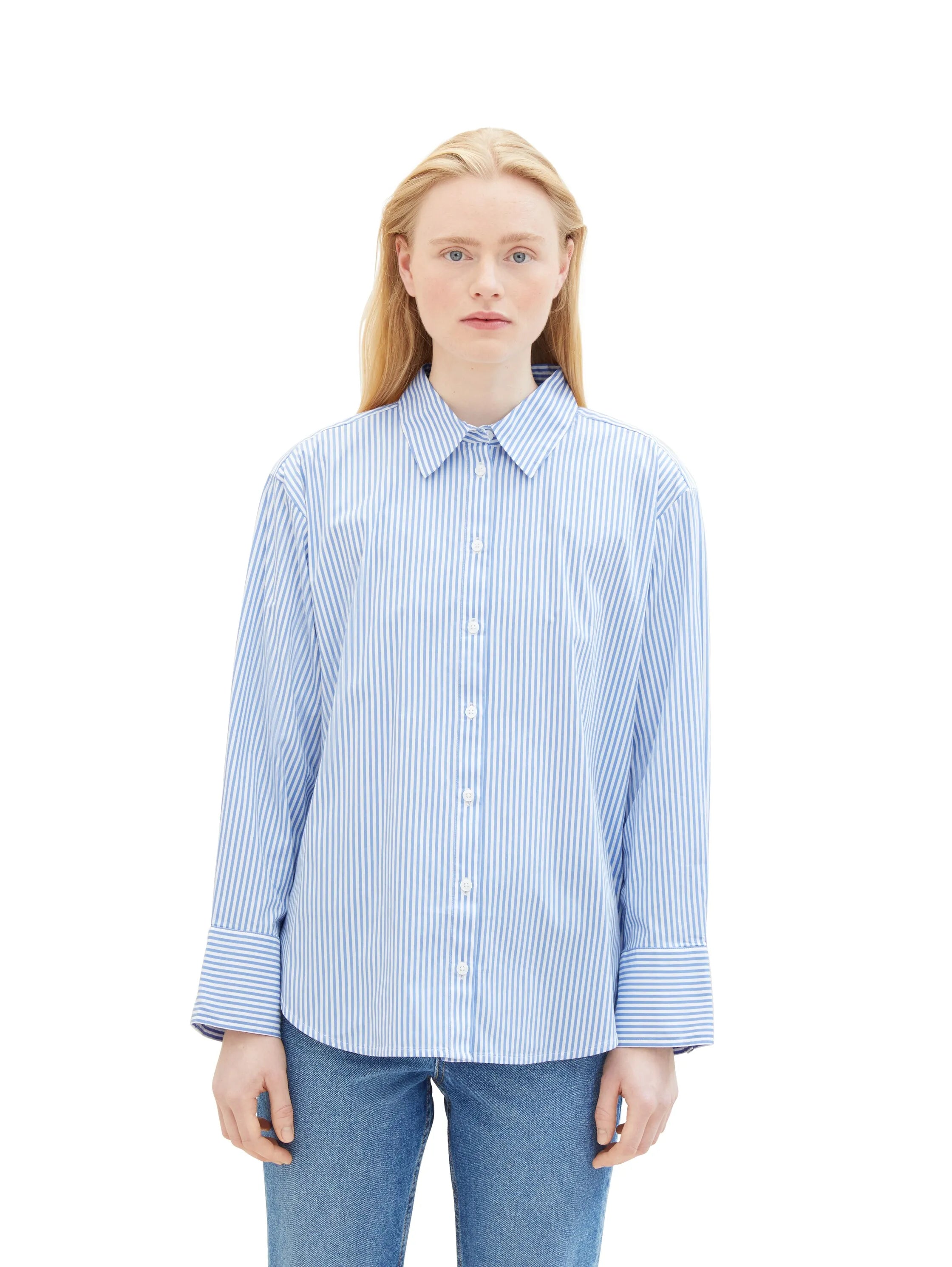 Denim Tom Tailor Blue White Strripe Women Loose Fit Shirt with Stripes SKU: 1040551_34878 Image 03
