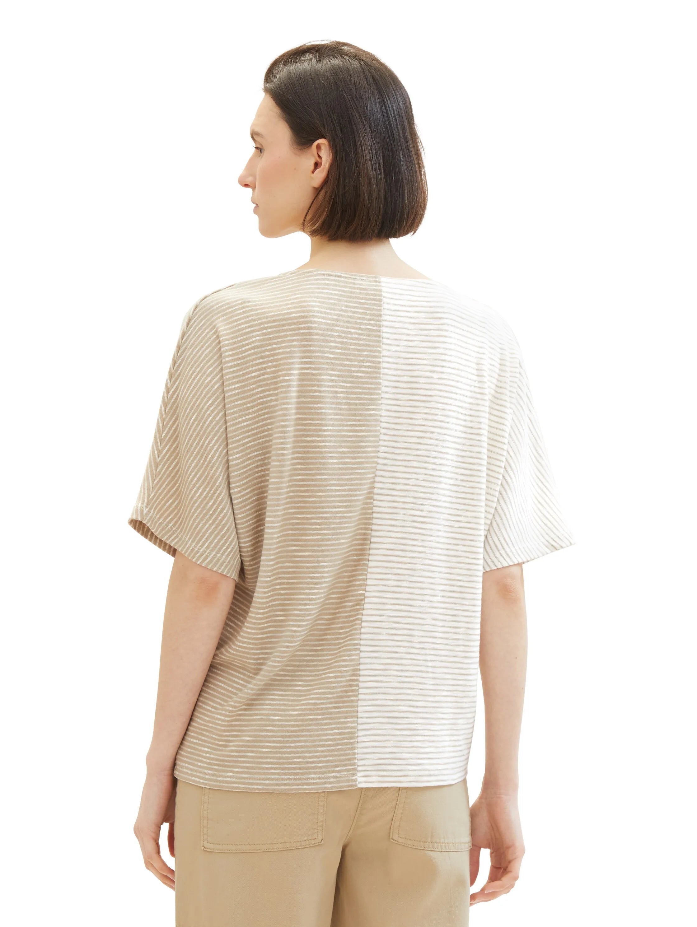 Tom Tailor Beige Offwhite Thin Stripe Women Striped T-Shirt SKU: 1040583_34836 Image 03