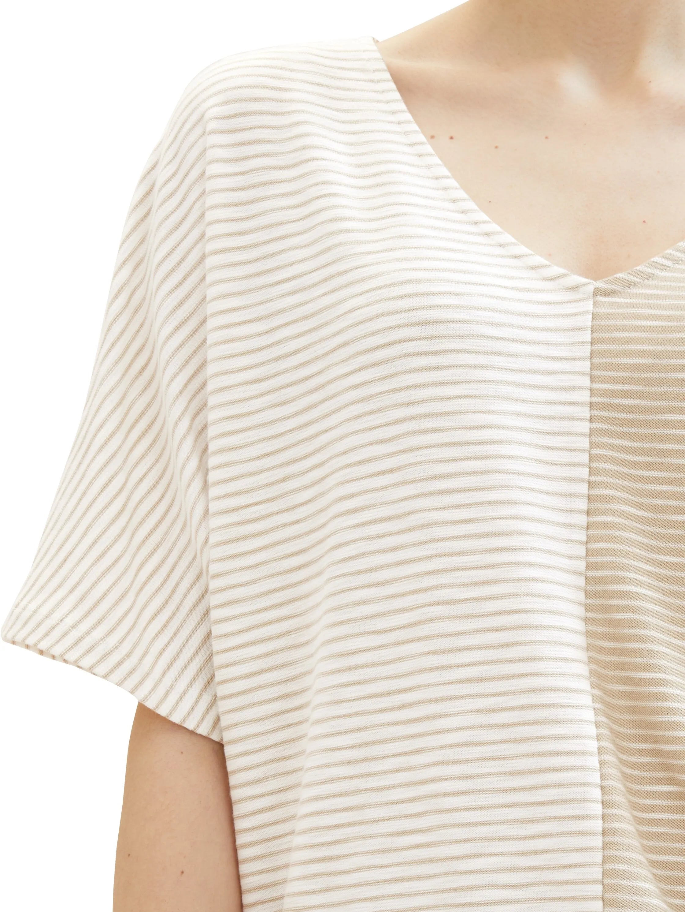 Tom Tailor Beige Offwhite Thin Stripe Women Striped T-Shirt SKU: 1040583_34836 Image 04