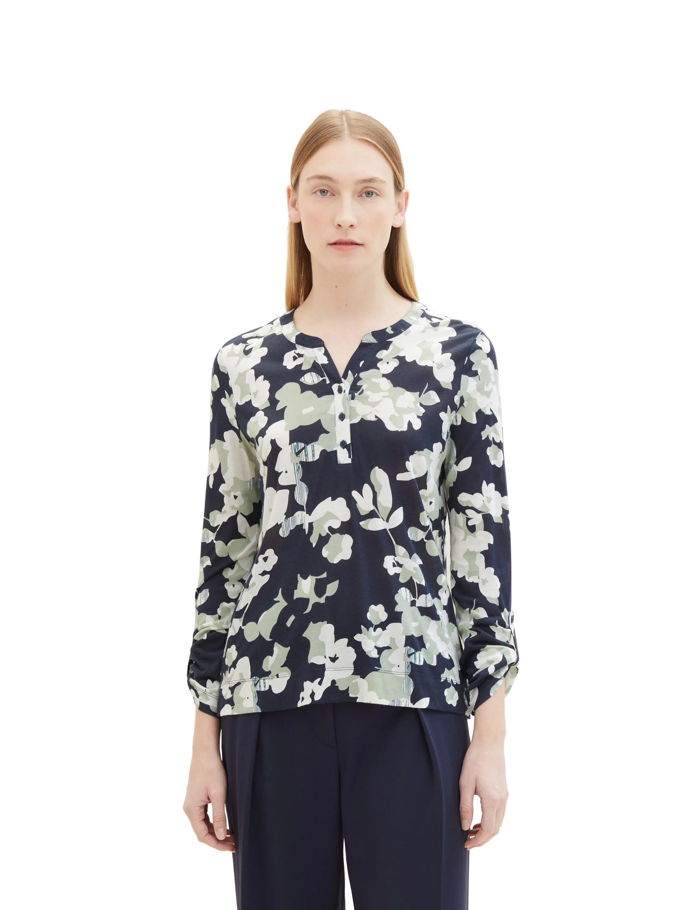 Tom Tailor Cut Floral Design Women Patterned 7/8 Sleeve Shirt SKU: 1040592_34790 Image 06