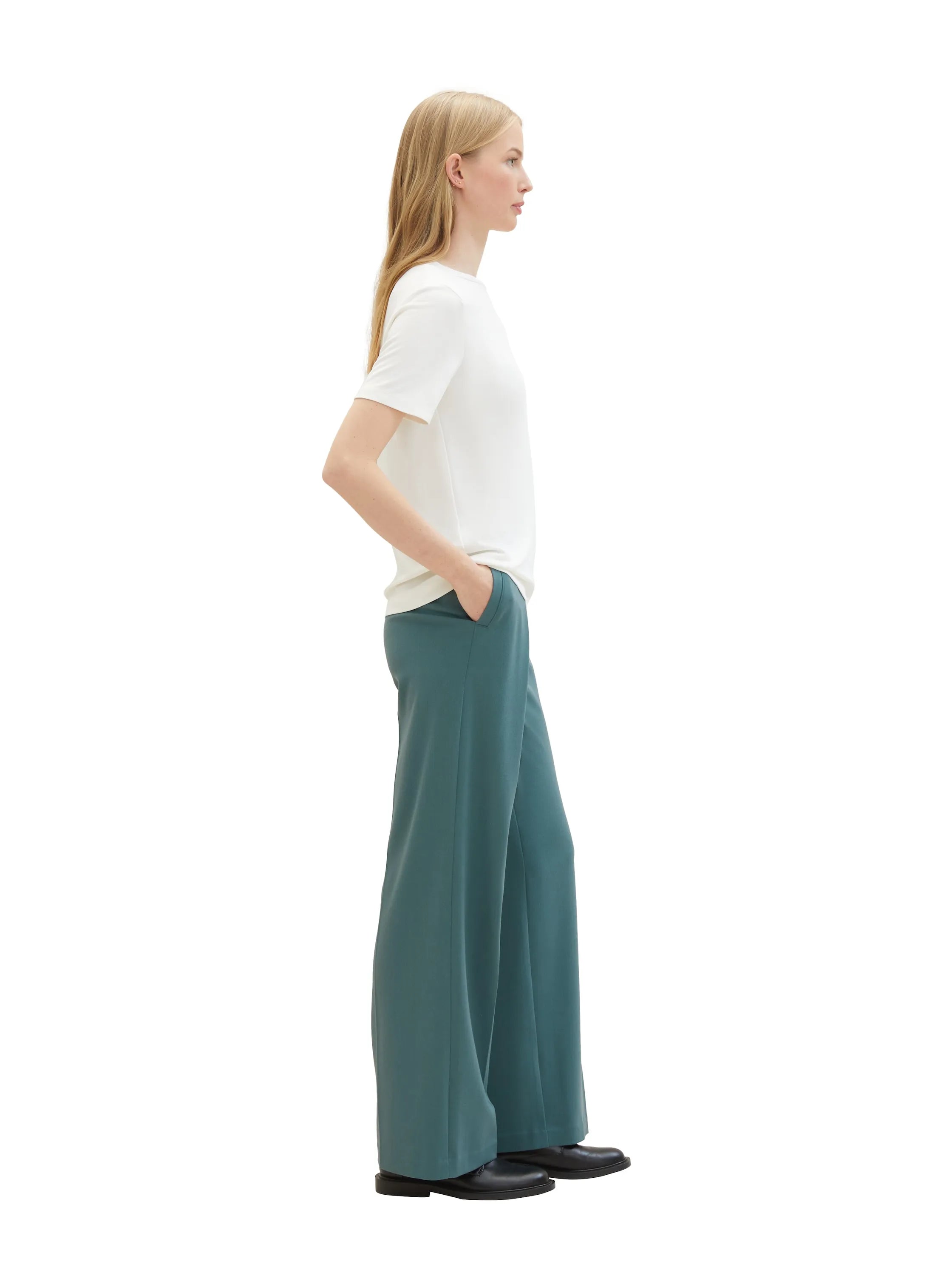 Tom Tailor Sea Pine Green Women Lea Wide Leg Trousers with Recycled Polyester SKU: 1040686_10697 Image 02