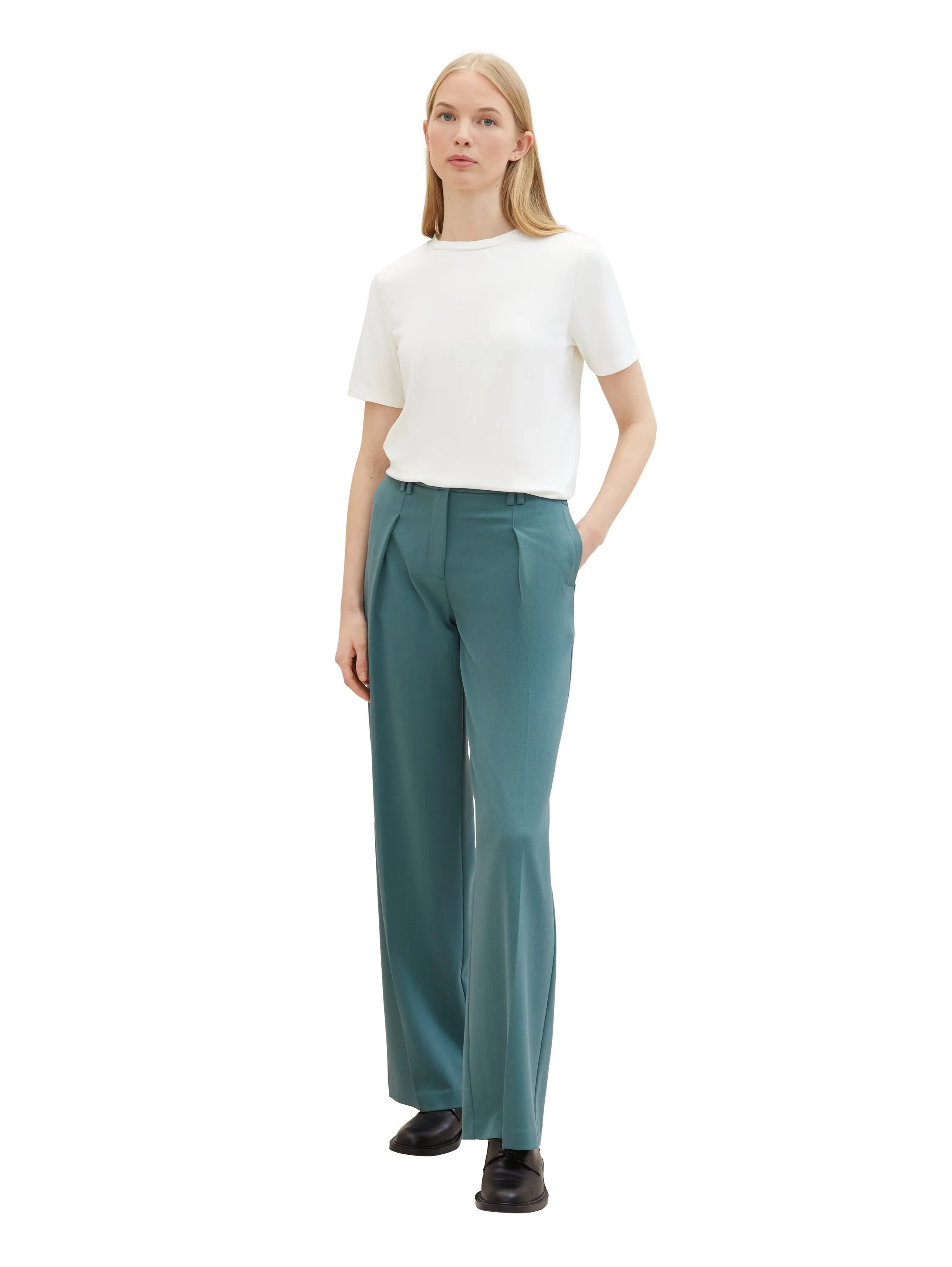 Tom Tailor Sea Pine Green Women Lea Wide Leg Trousers with Recycled Polyester SKU: 1040686_10697 Image 03