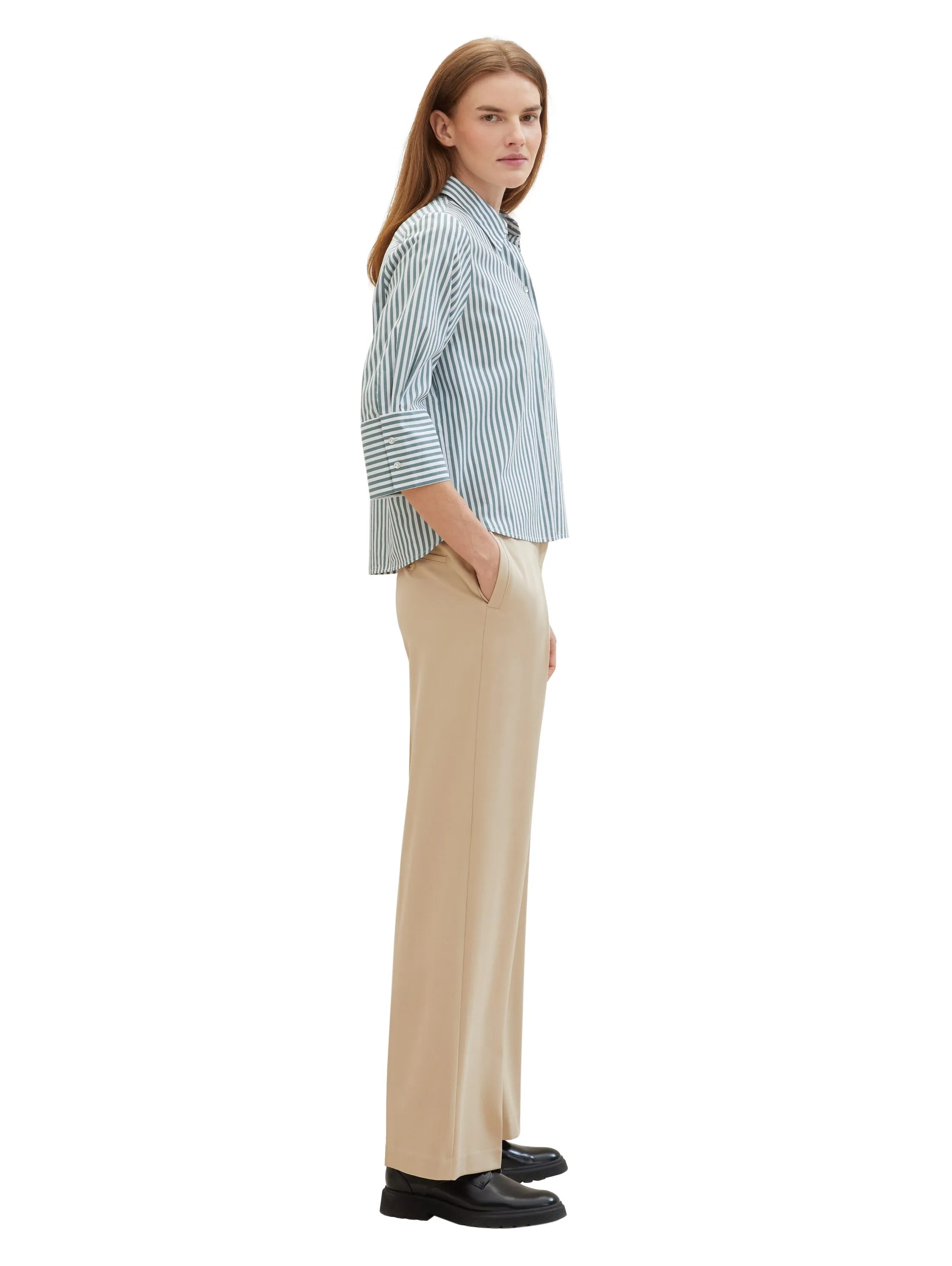 Tom Tailor Sandy Beige Women Lea Wide Leg Trousers with Recycled Polyester SKU: 1040686_11485 Image 01