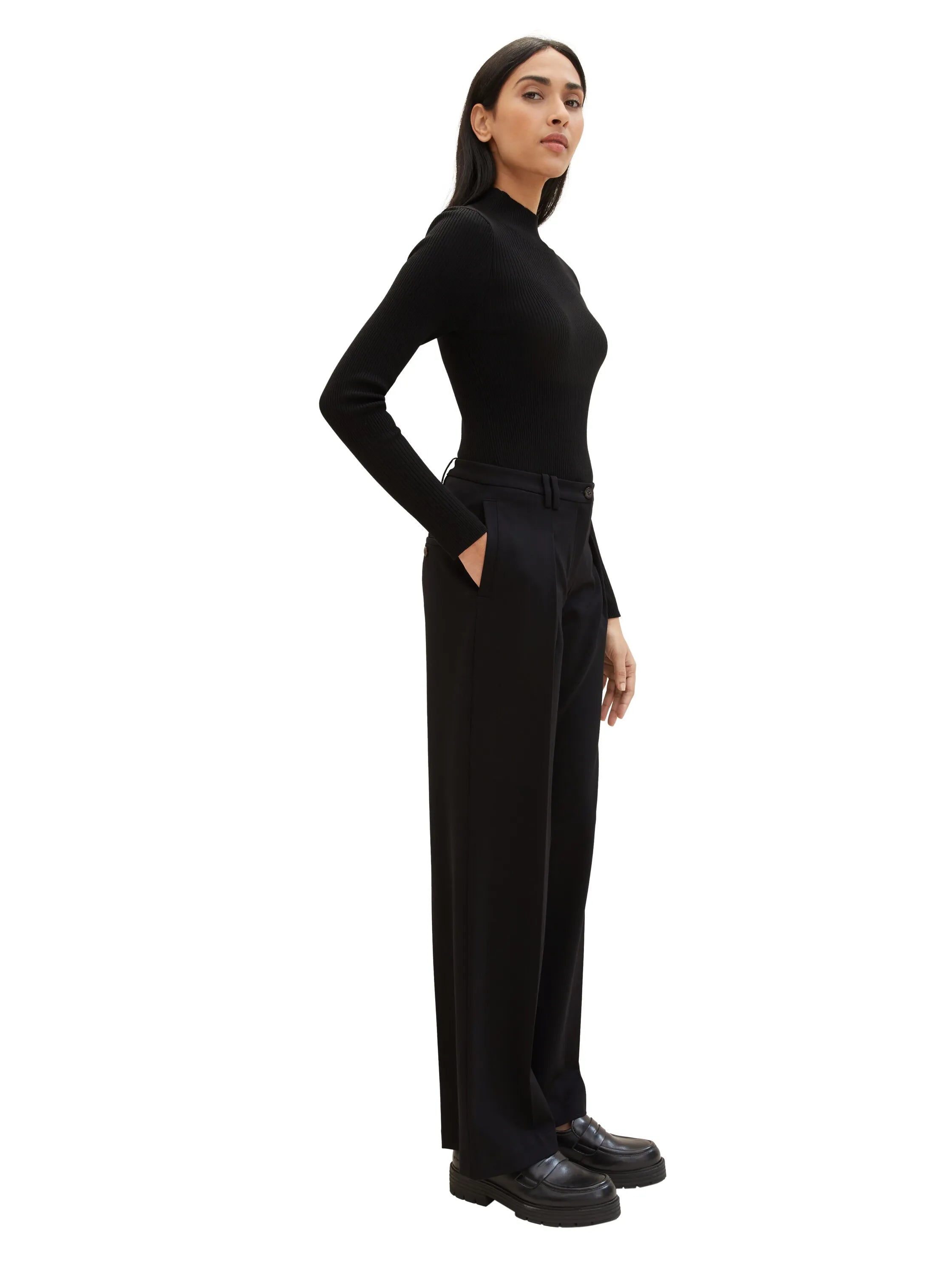 Tom Tailor Deep Black Women Lea Wide Leg Trousers with Recycled Polyester SKU: 1040686_14482 Image 02