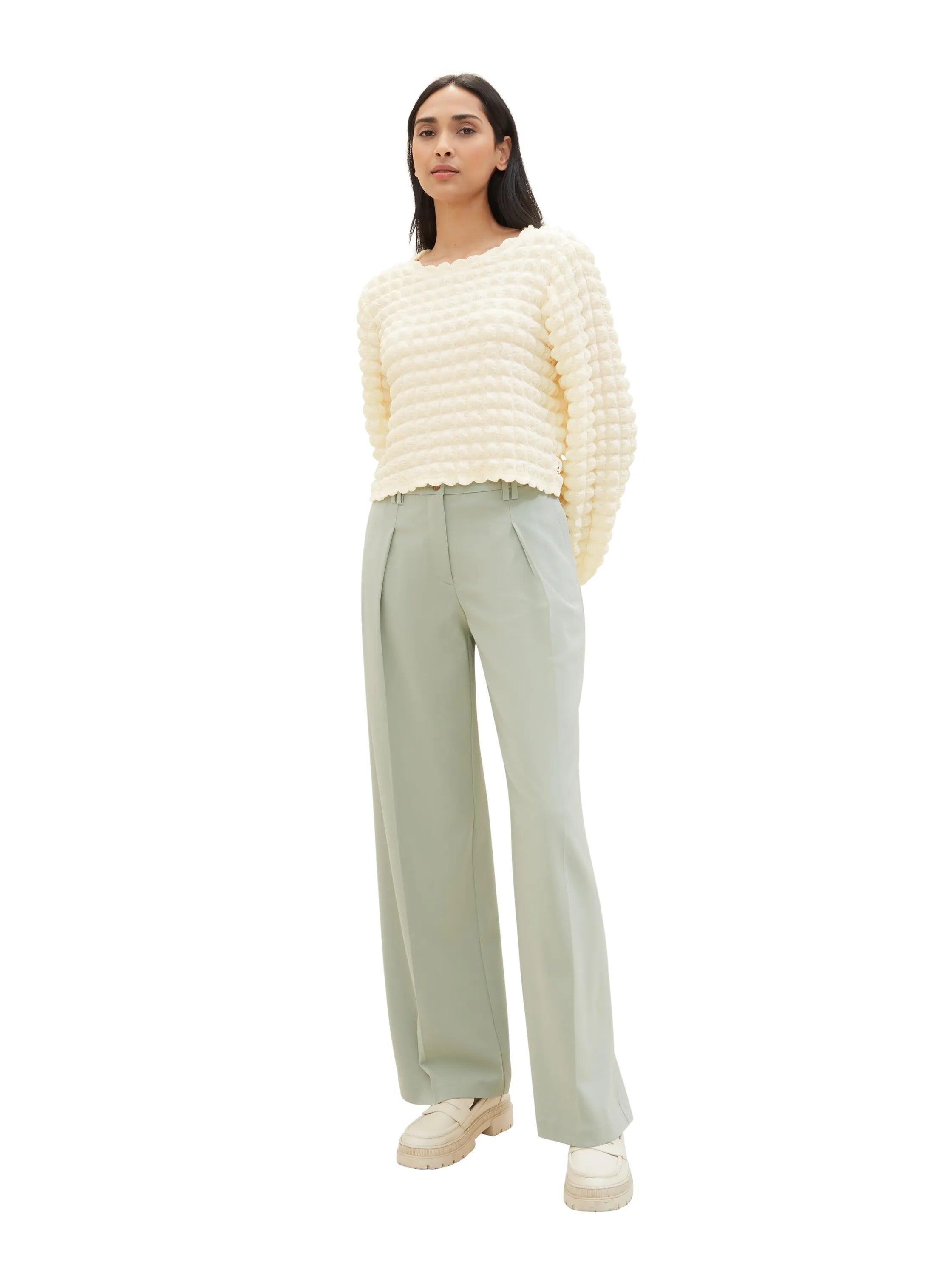 Tom Tailor Desert Green Women Lea Wide Leg Trousers with Recycled Polyester SKU: 1040686_34895 Image 03