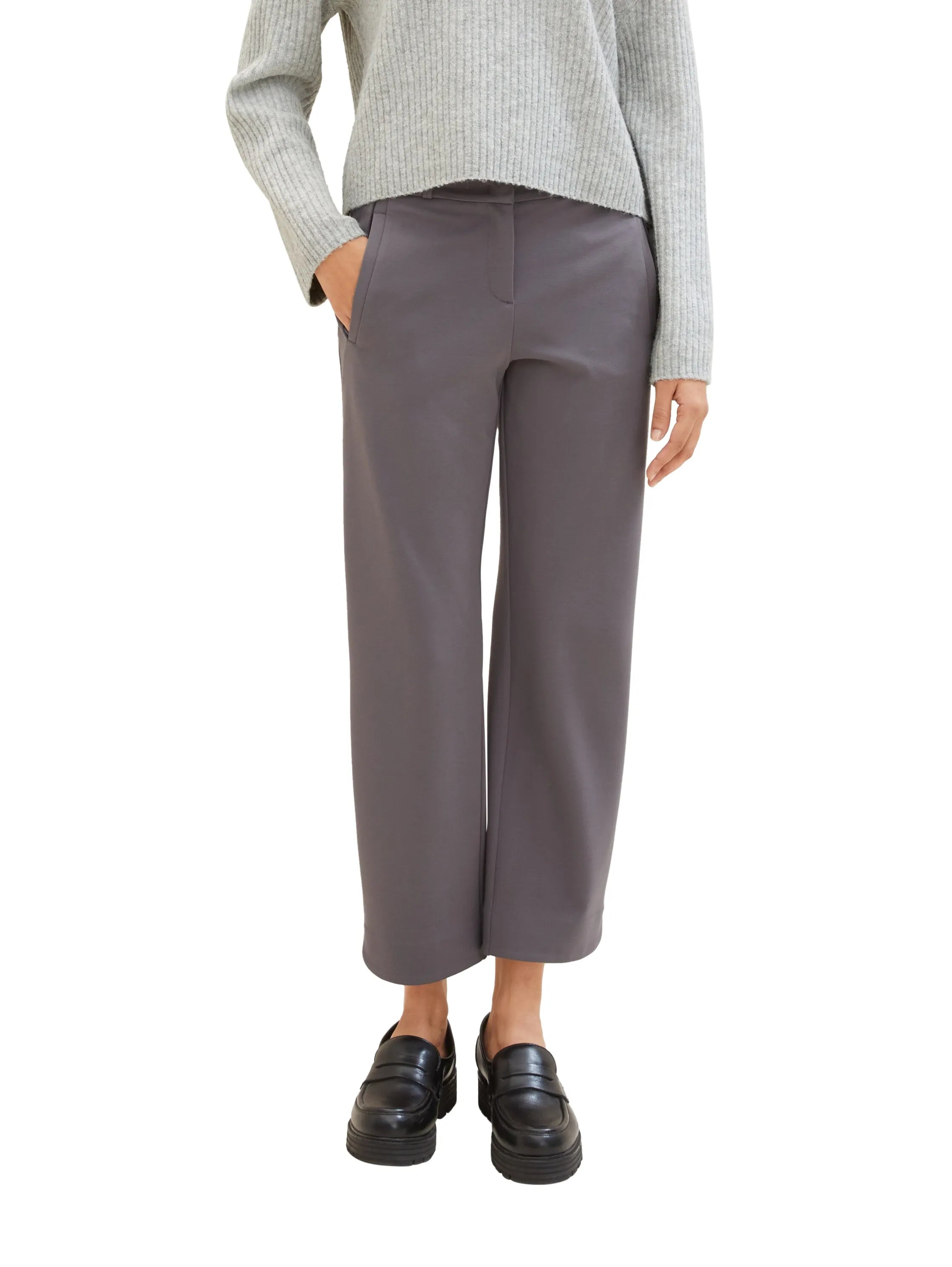 Tom Tailor Dark Urban Grey Women Cropped Mia Straight Trousers SKU: 1040688_35265 Image 01