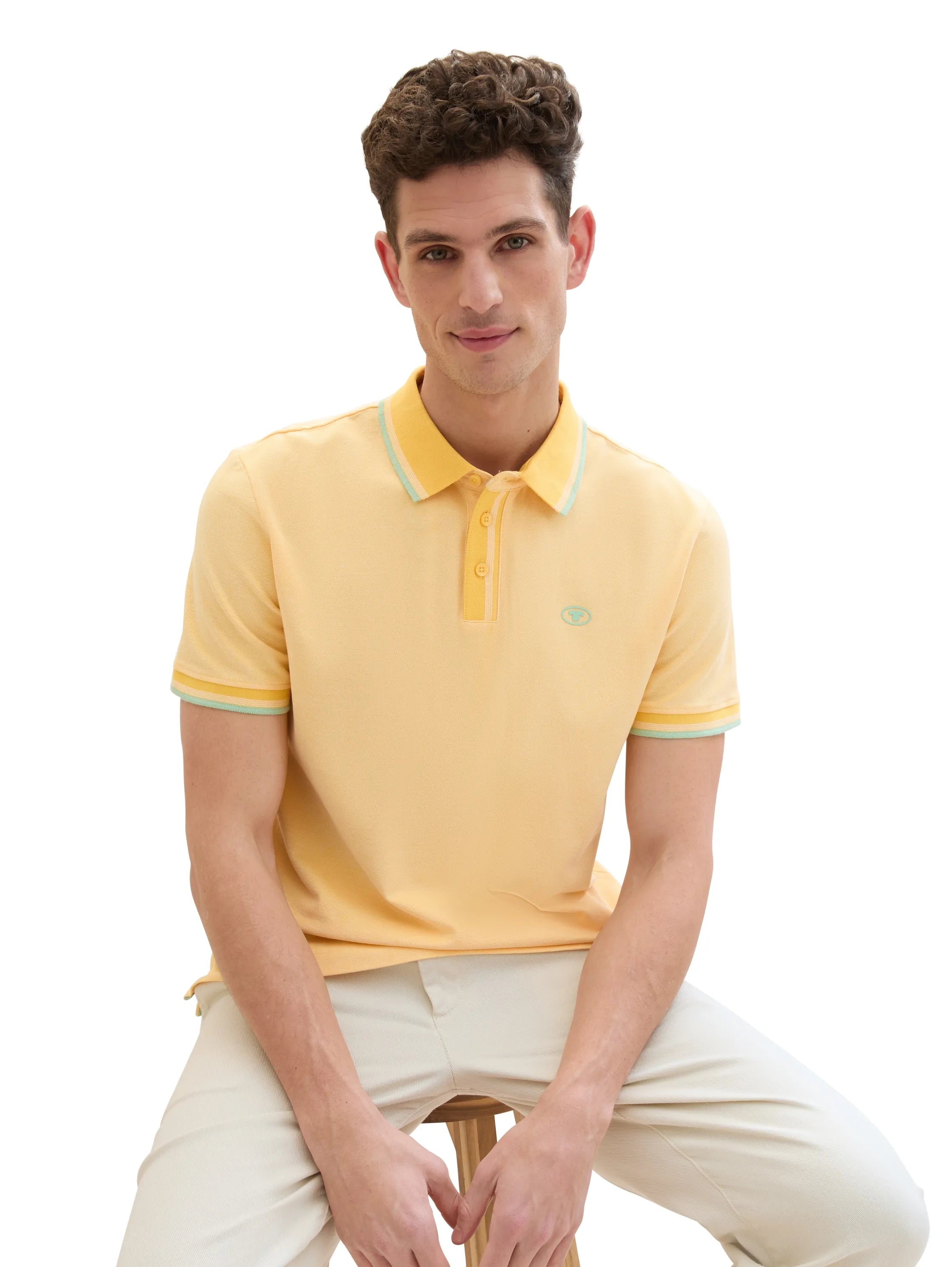 Tom Tailor White Sunny Yellow Twotone Men Basic Polo Shirt SKU: 1040822_35204 Image 01