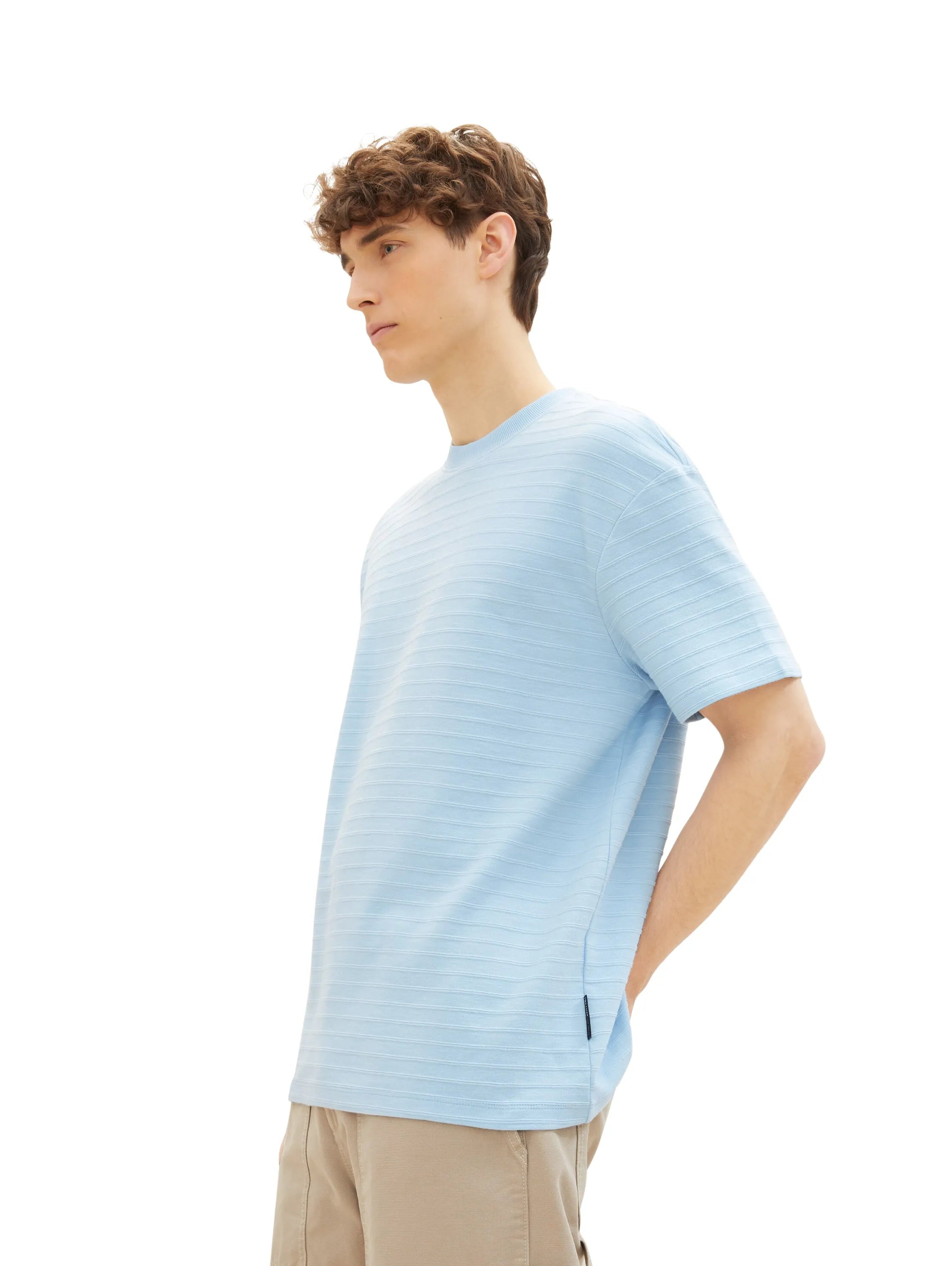 Denim Tom Tailor Middle Sky Blue Men T-Shirt with Texture SKU: 1040846_34591 Image 01