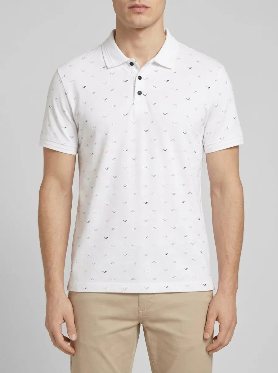 Tom Tailor White Letter Design Men Polo Shirt with an All-Over Print SKU: 1040913_34624 Image 00