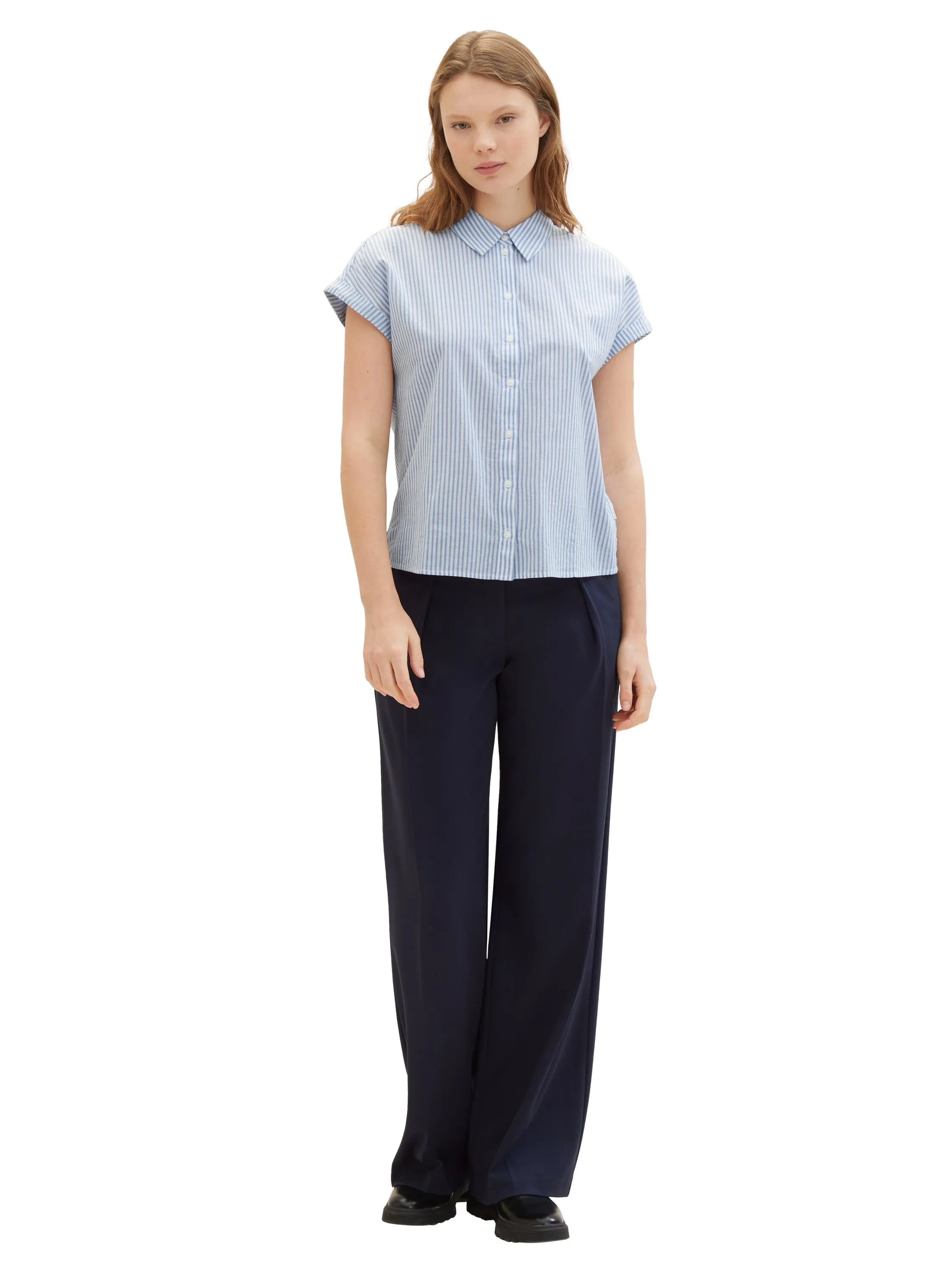 Denim Tom Tailor Blue White Strripe Women Striped Short-Sleeved Shirt SKU: 1040926_34878 Image 02