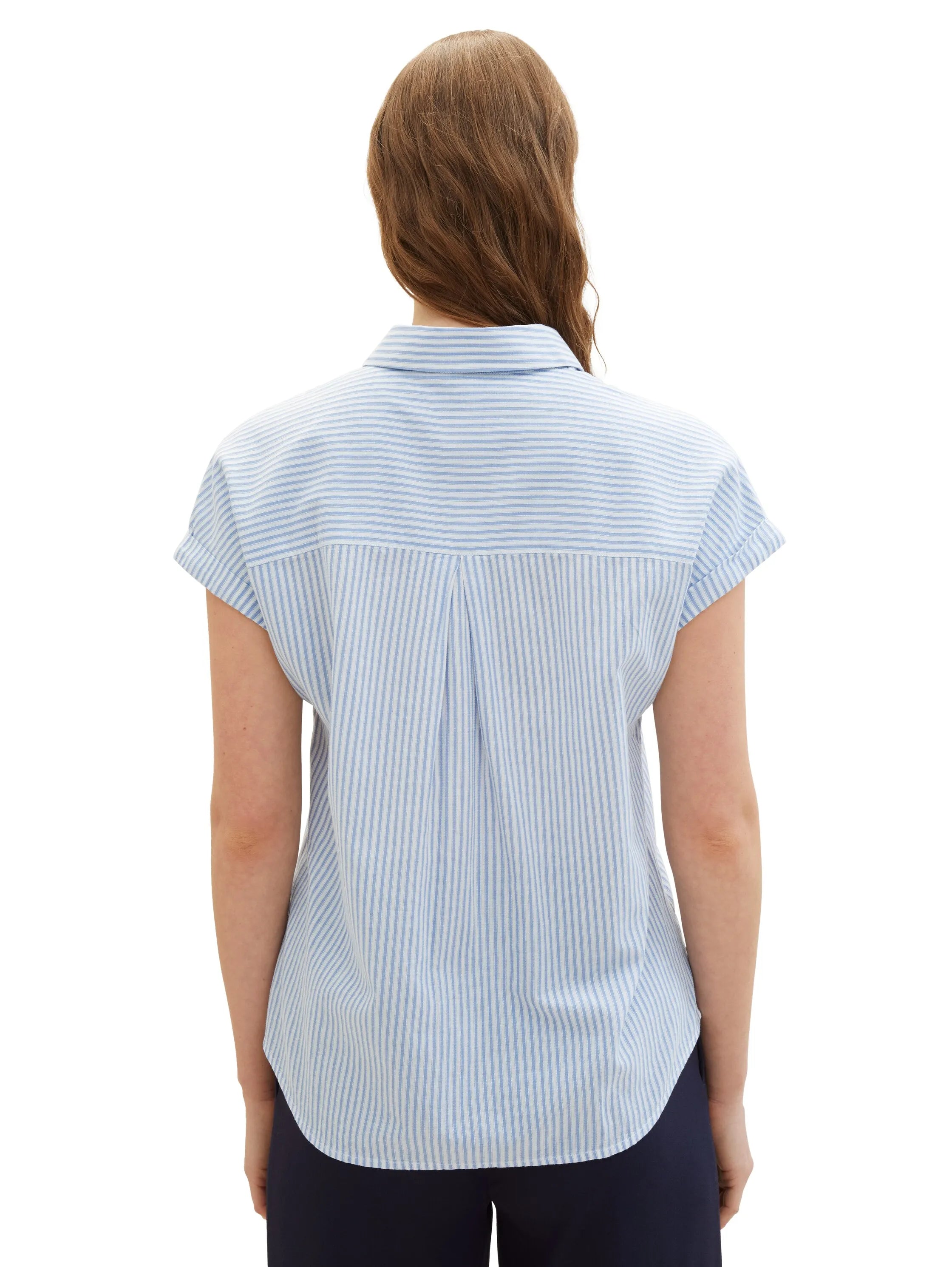Denim Tom Tailor Blue White Strripe Women Striped Short-Sleeved Shirt SKU: 1040926_34878 Image 03