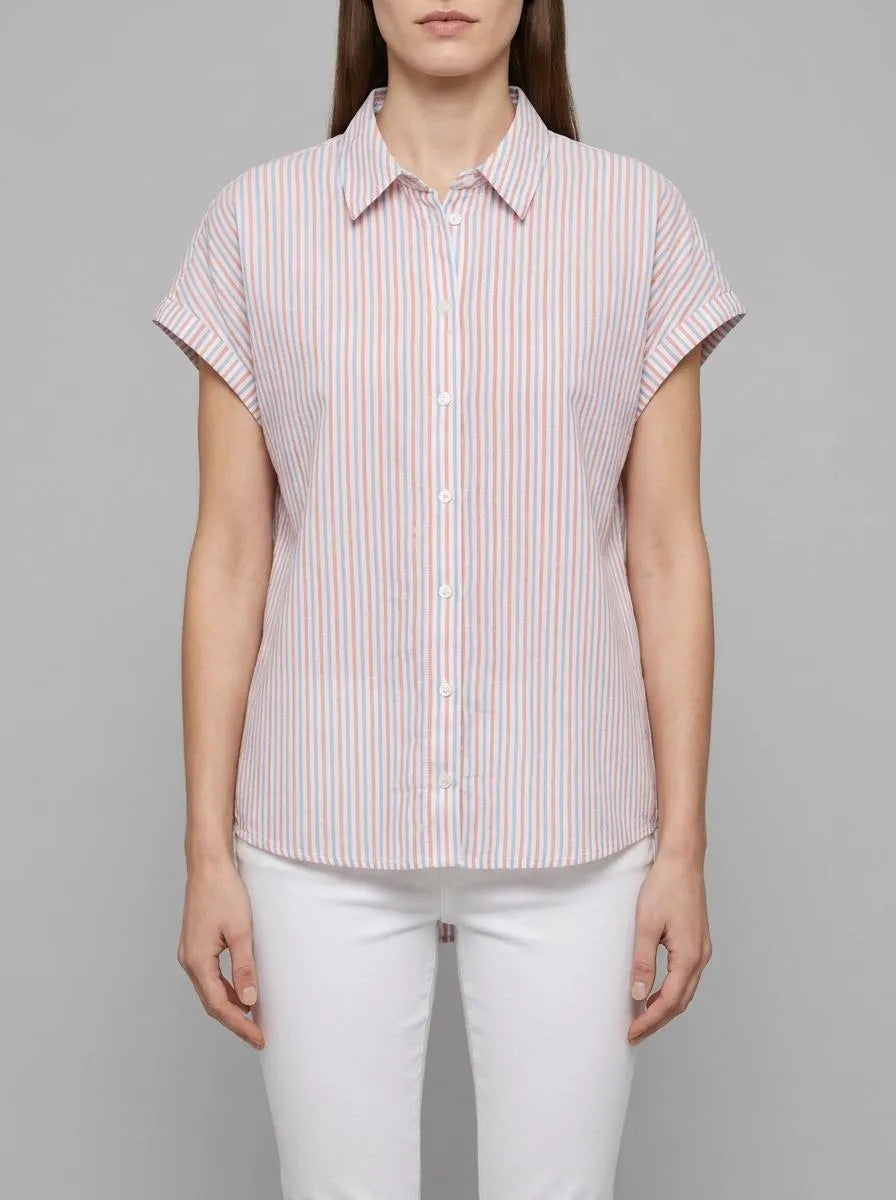 Denim Tom Tailor Blue Red White Vertical Stripe Women Striped Short-Sleeved Shirt SKU: 1040926_34879 Image 00