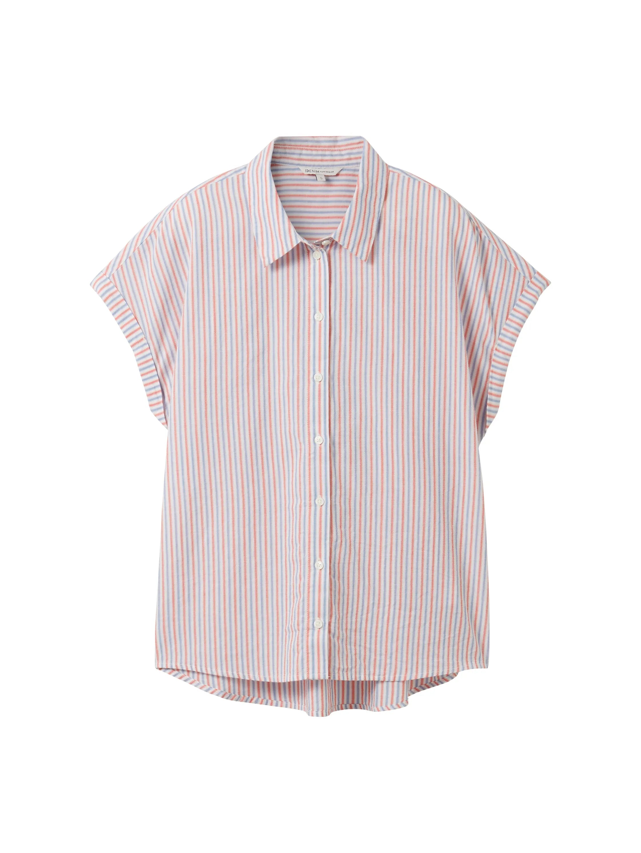 Denim Tom Tailor Blue Red White Vertical Stripe Women Striped Short-Sleeved Shirt SKU: 1040926_34879 Image 07
