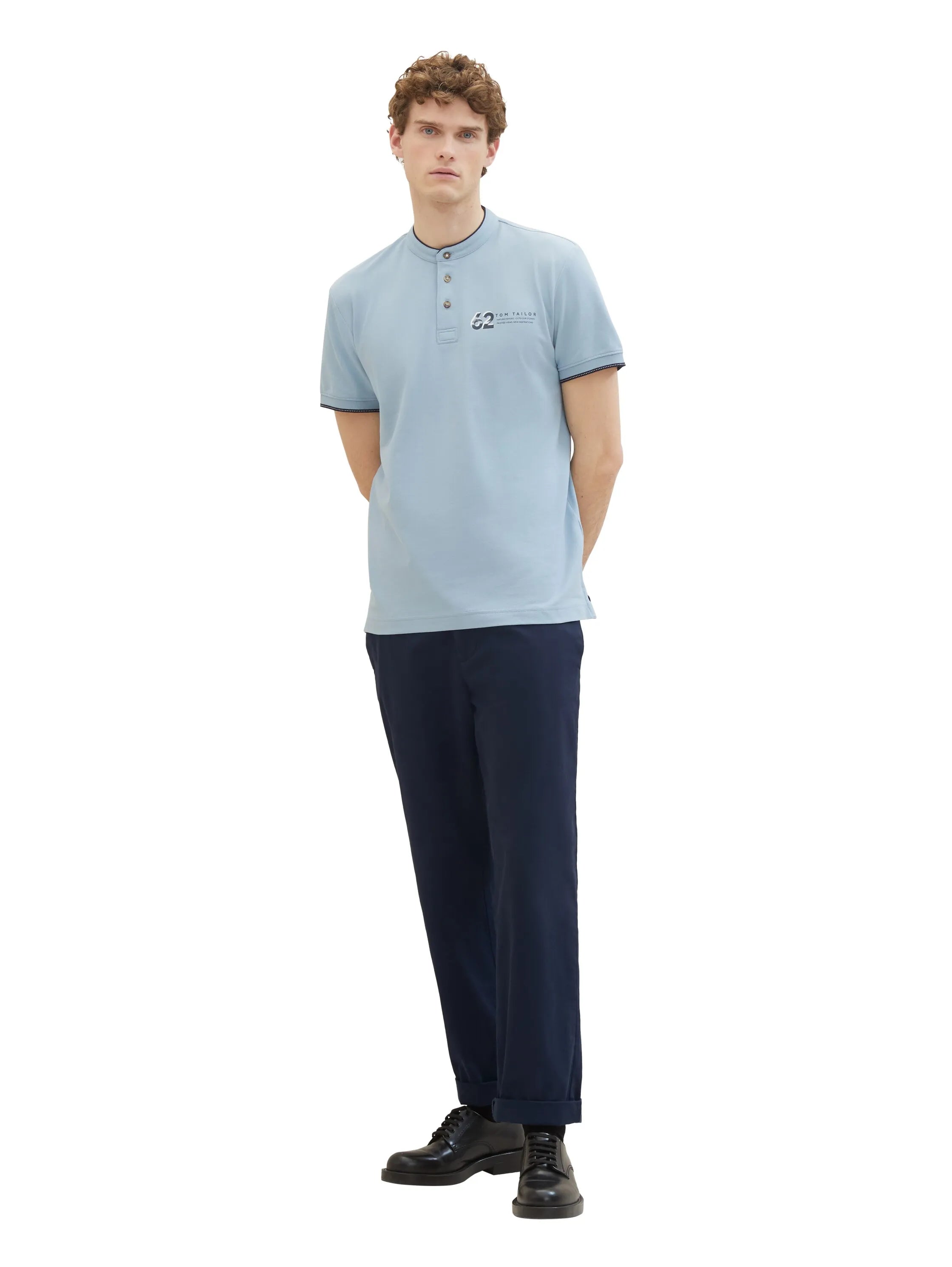Tom Tailor Foggy Blue Men Polo Shirt with a Print SKU: 1040948_15159 Image 02