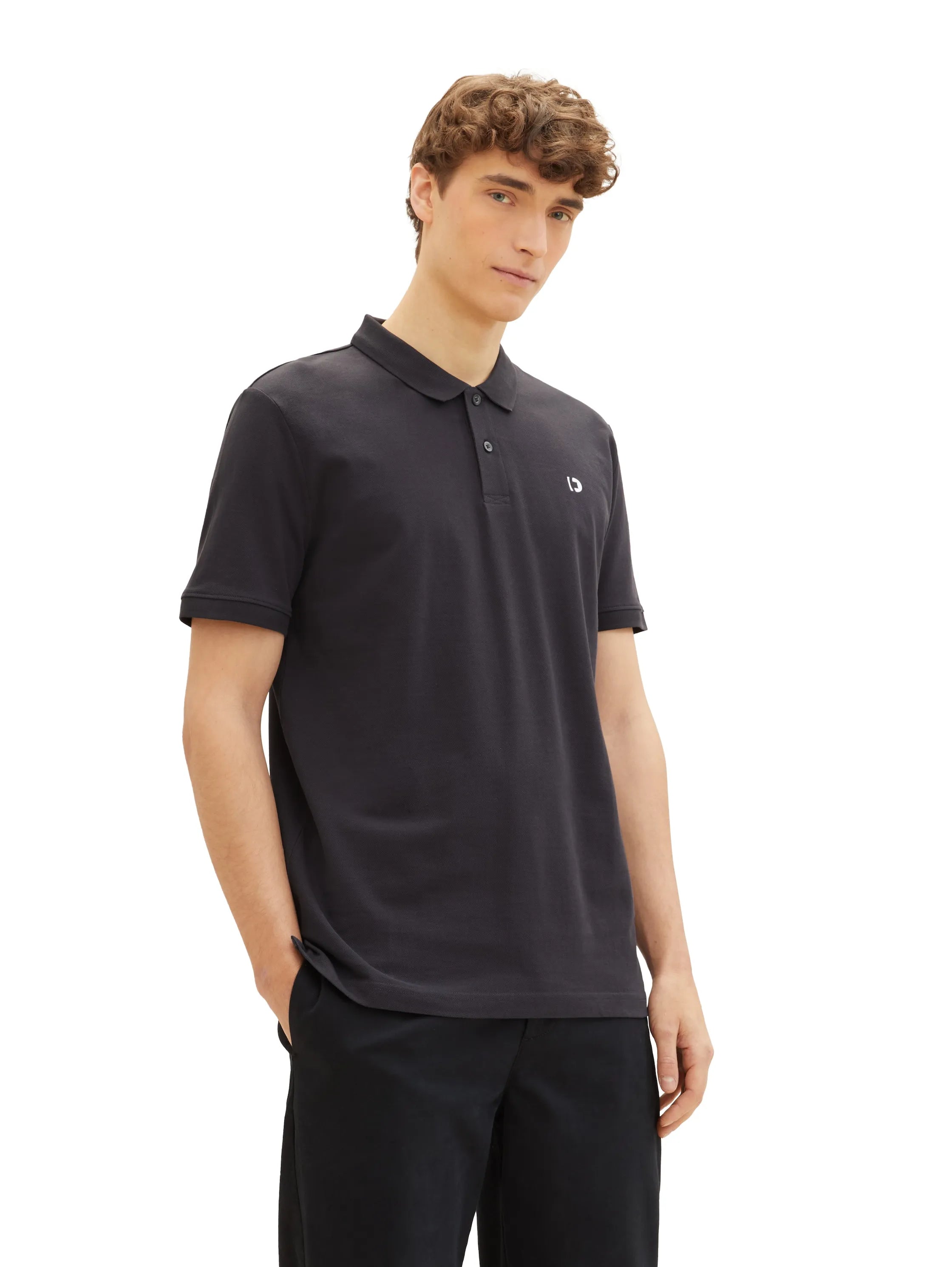 Denim Tom Tailor Coal Grey Men Basic Polo Shirt with a Logo Print SKU: 1041184_29476 Image 01