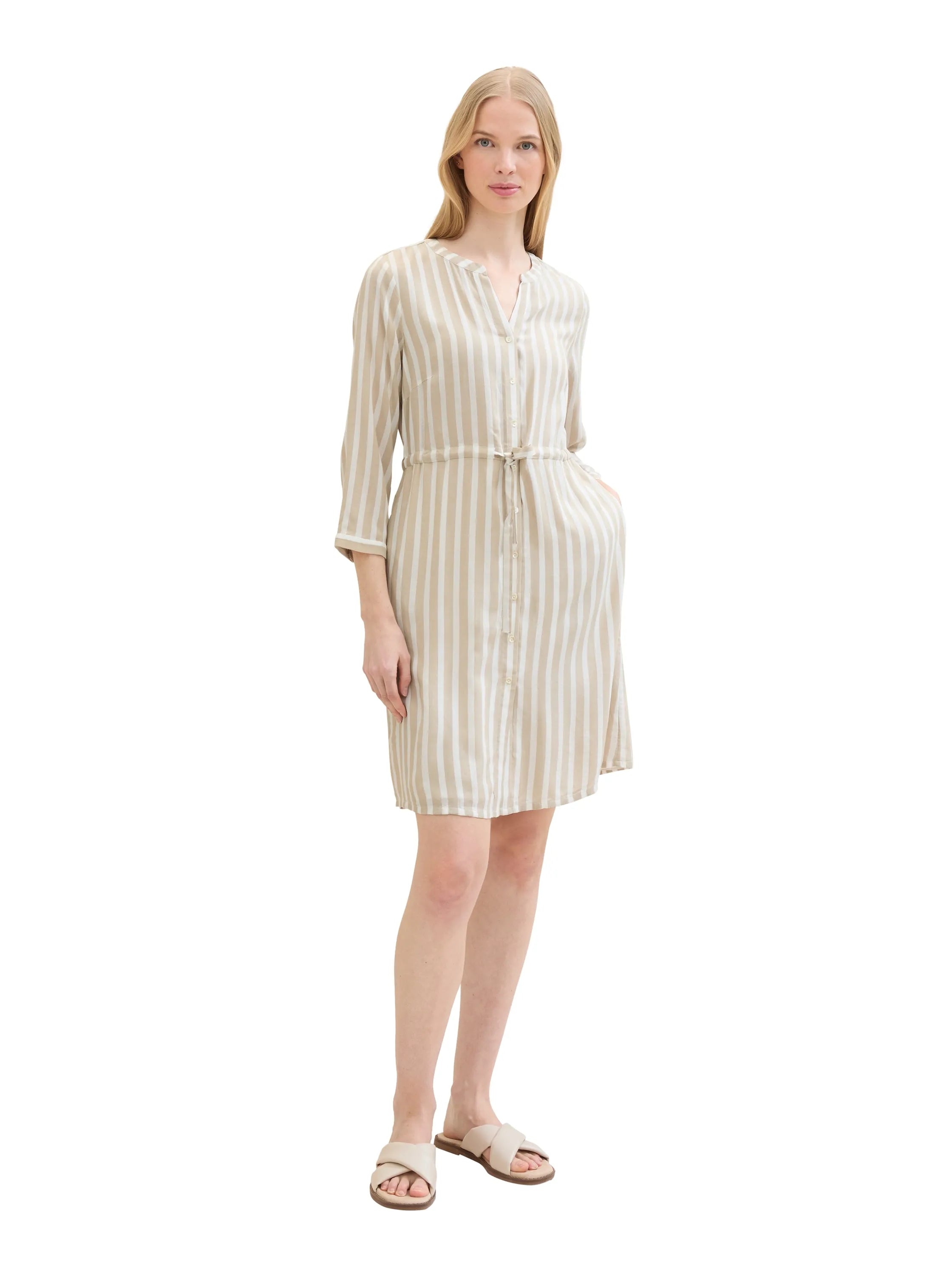 Tom Tailor Beige Offwhite Stripe Women Striped Dress SKU: 1041204_35211 Image 02
