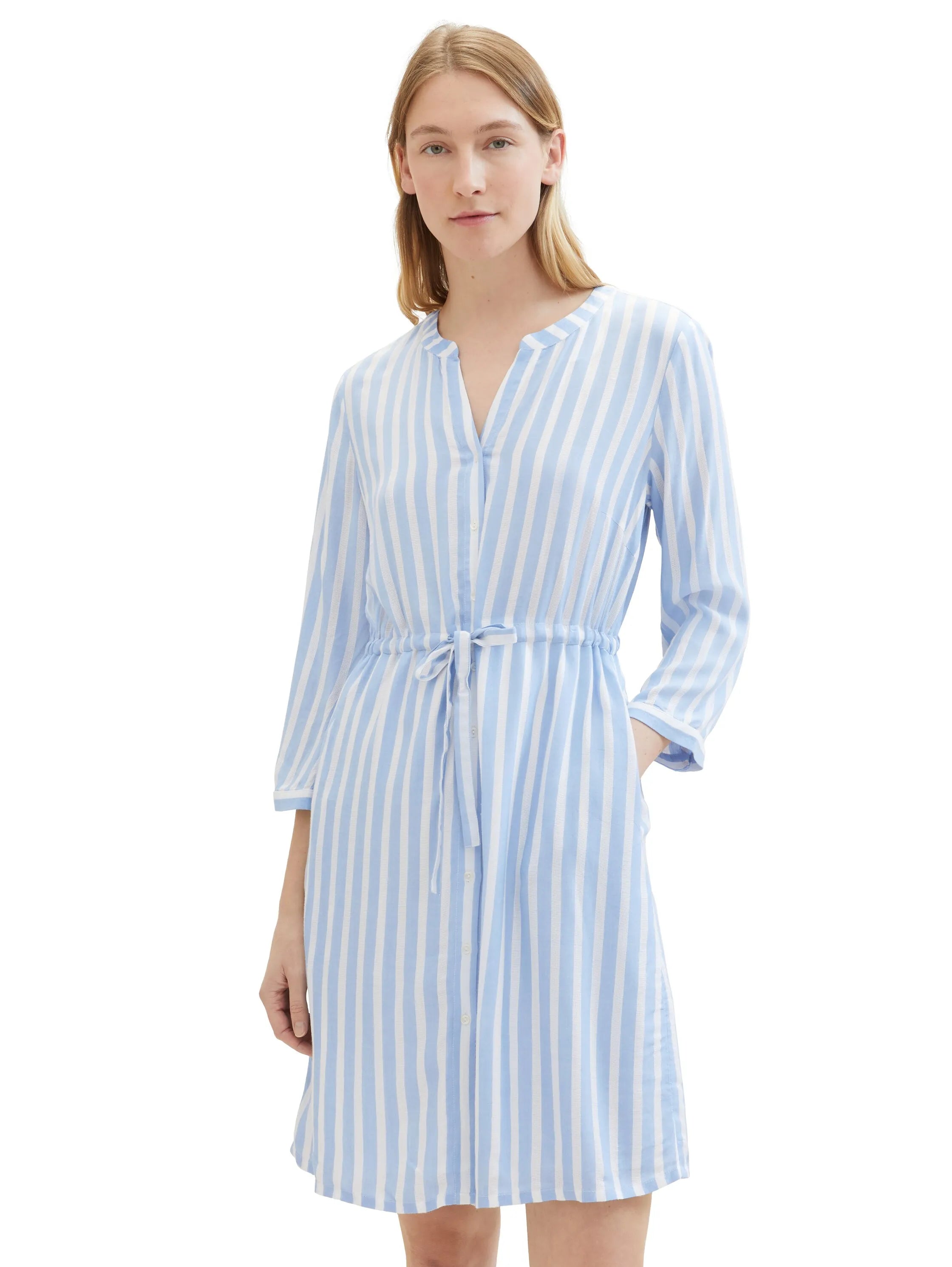 Tom Tailor Offwhite Blue Vertical Stripe Women Striped Dress SKU: 1041204_35221 Image 01