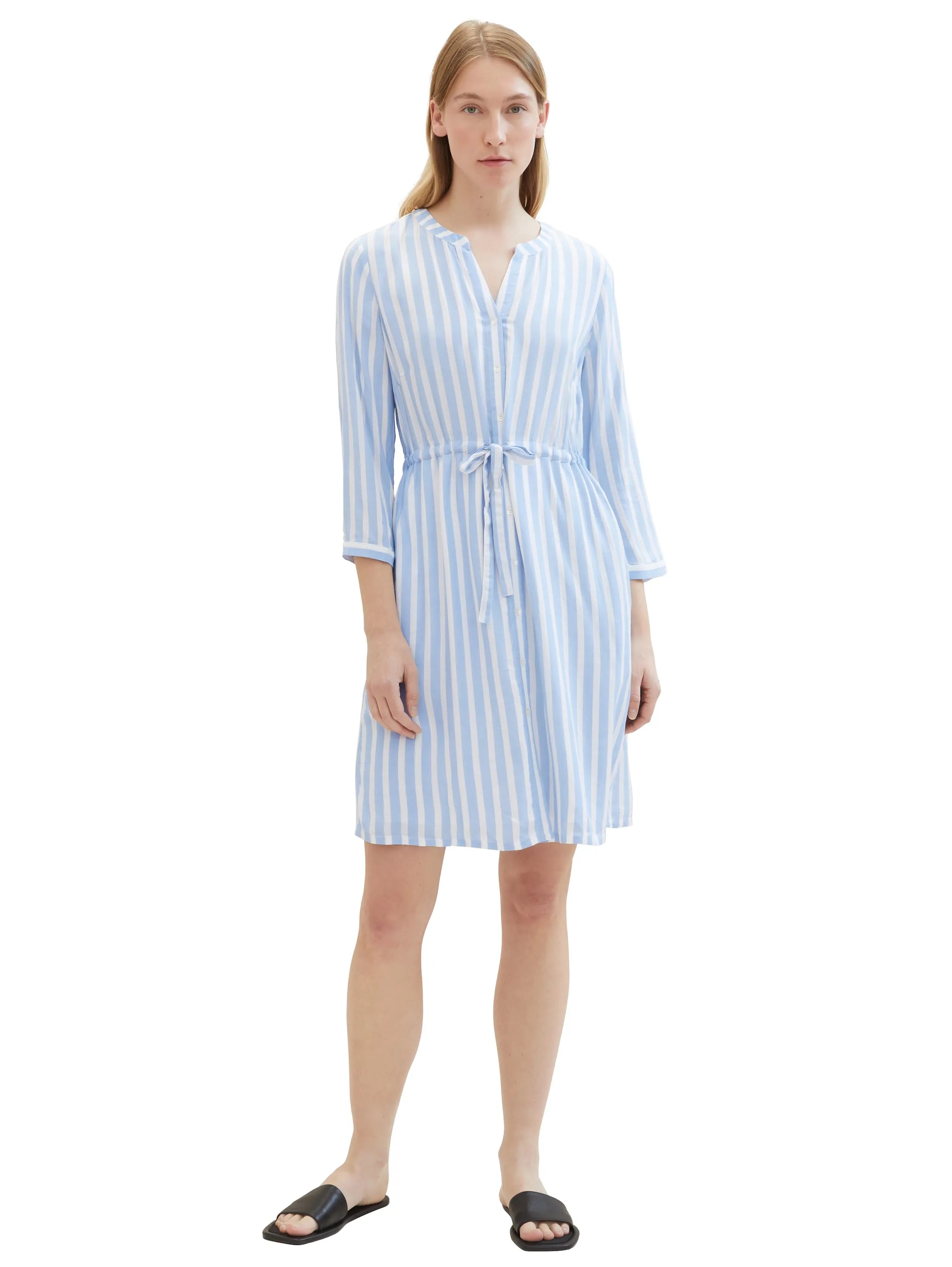 Tom Tailor Offwhite Blue Vertical Stripe Women Striped Dress SKU: 1041204_35221 Image 02