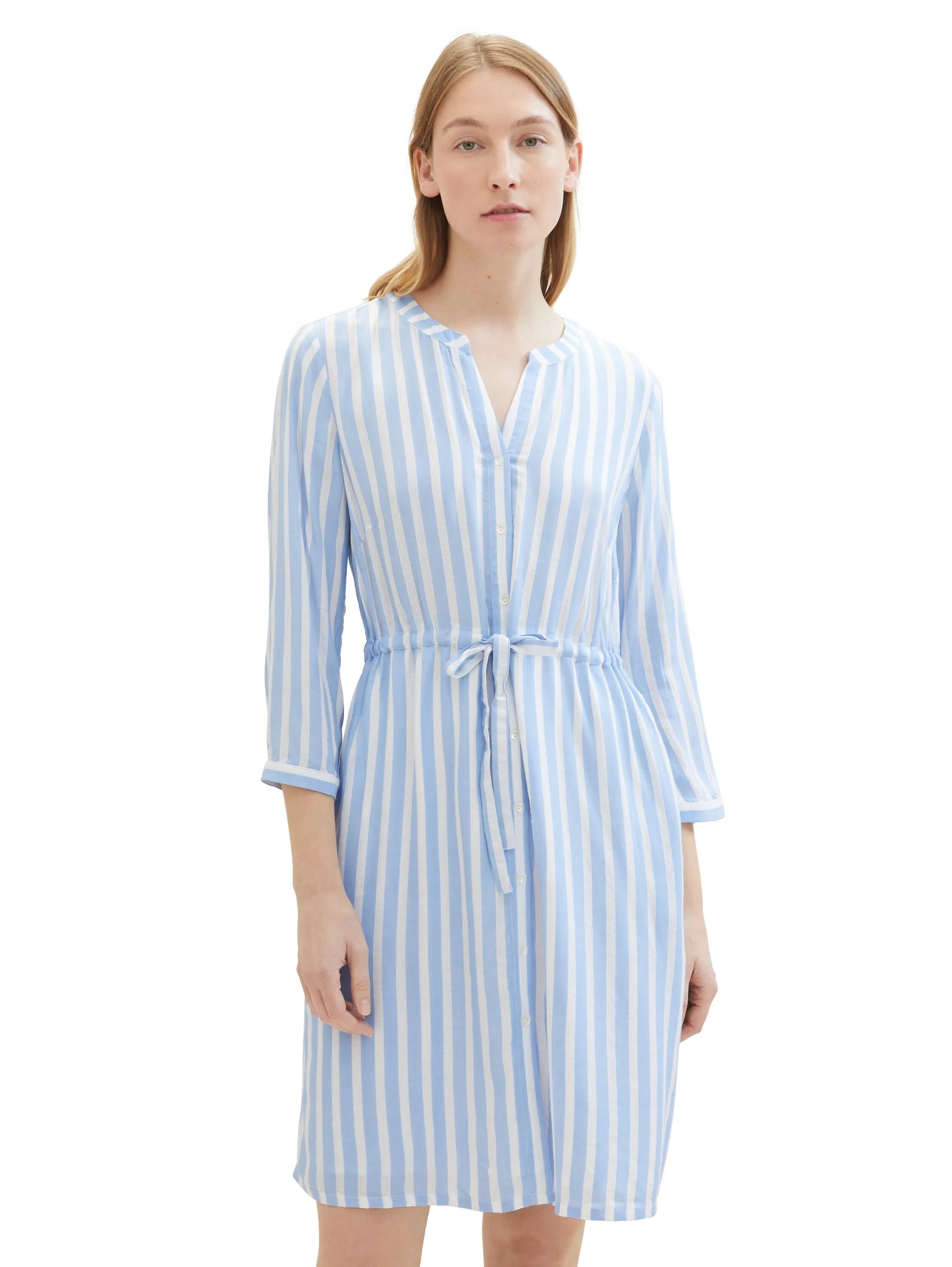 Tom Tailor Offwhite Blue Vertical Stripe Women Striped Dress SKU: 1041204_35221 Image 05
