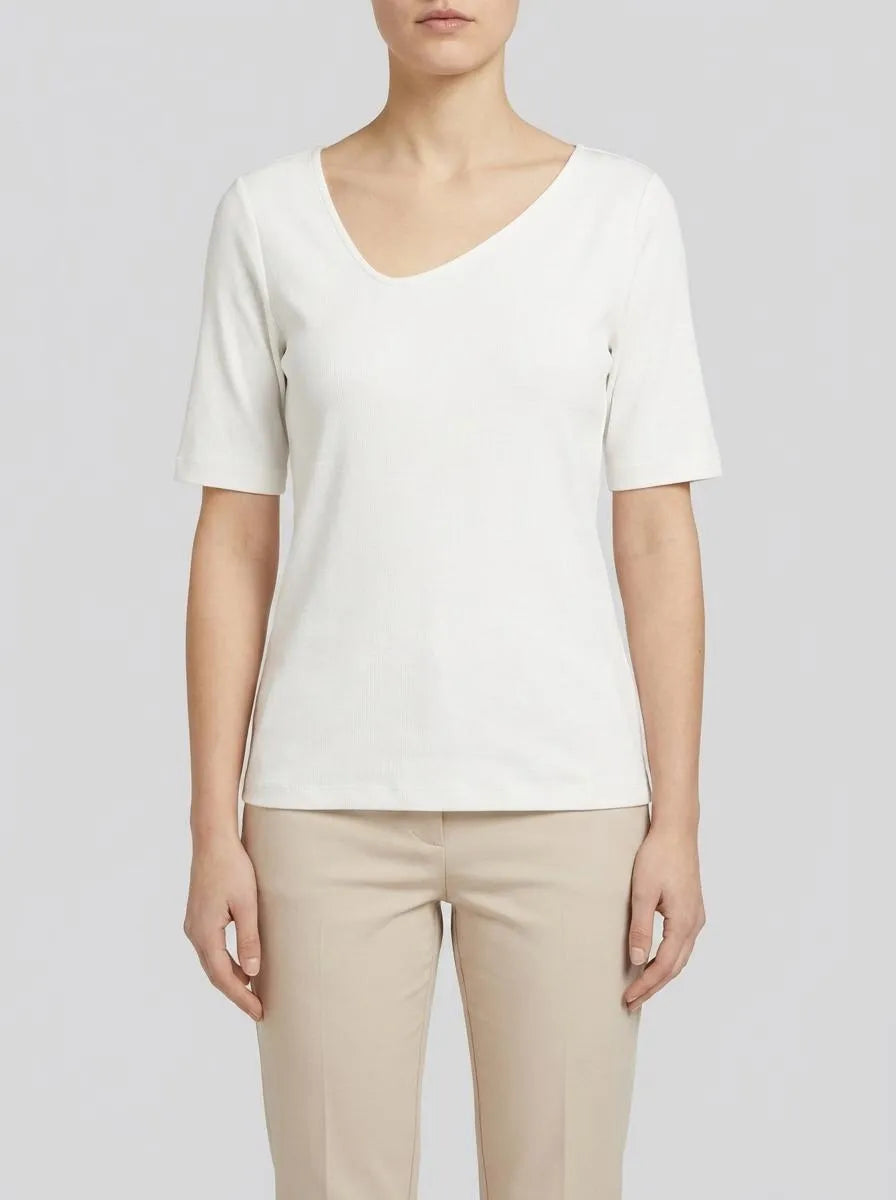 Tom Tailor Whisper White Women T-Shirt with an Asymmetrical Neckline SKU: 1041210_10315 Image 00
