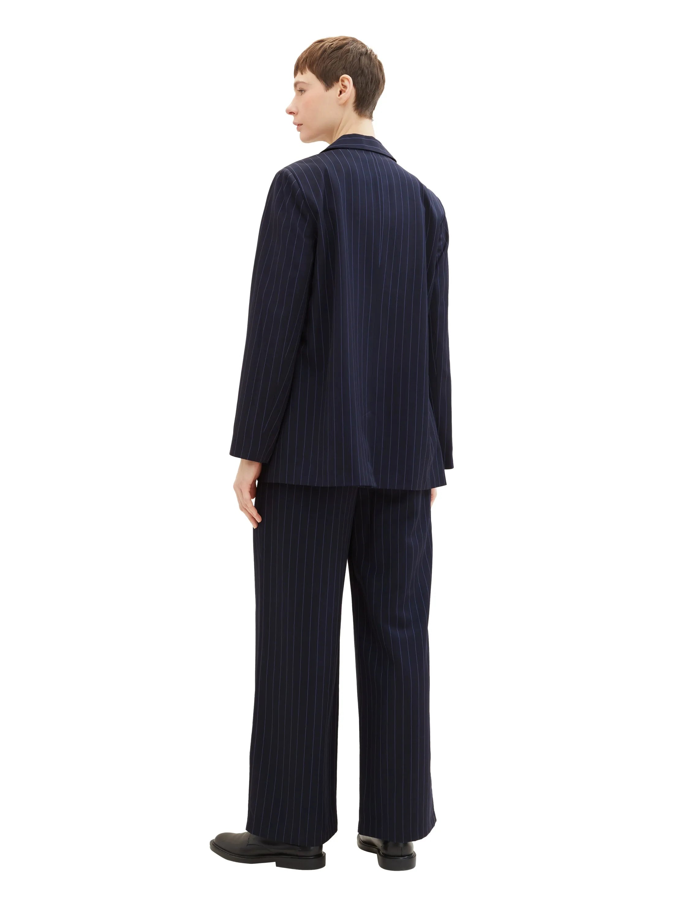 Tom Tailor Navy Blue Pinstripe Women Striped Wide-Leg Trousers SKU: 1041240_34667 Image 04