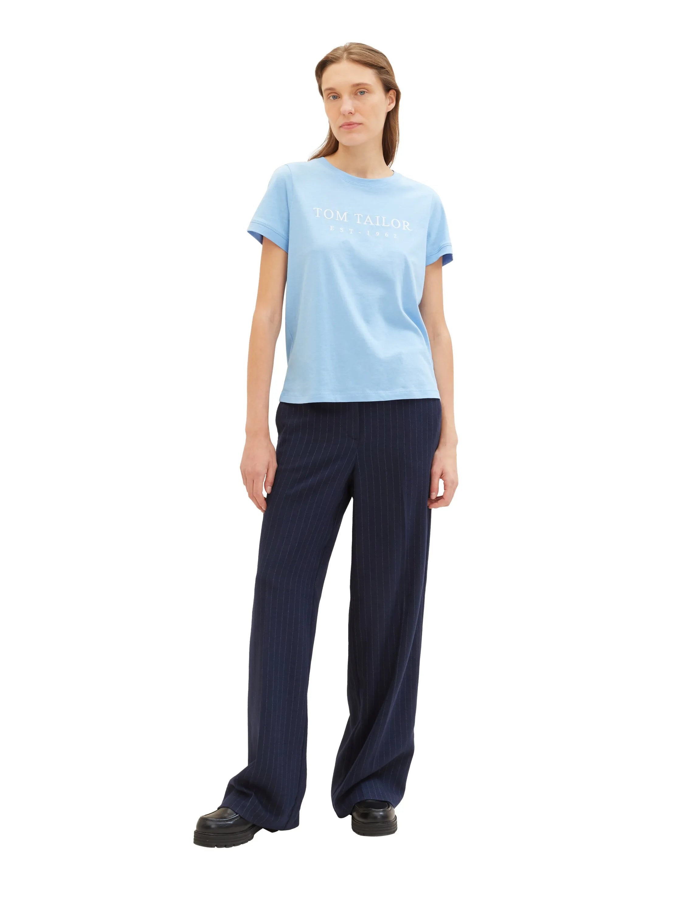 Tom Tailor Light Fjord Blue Women T-Shirt with Embroidered Logo SKU: 1041288_34587 Image 02