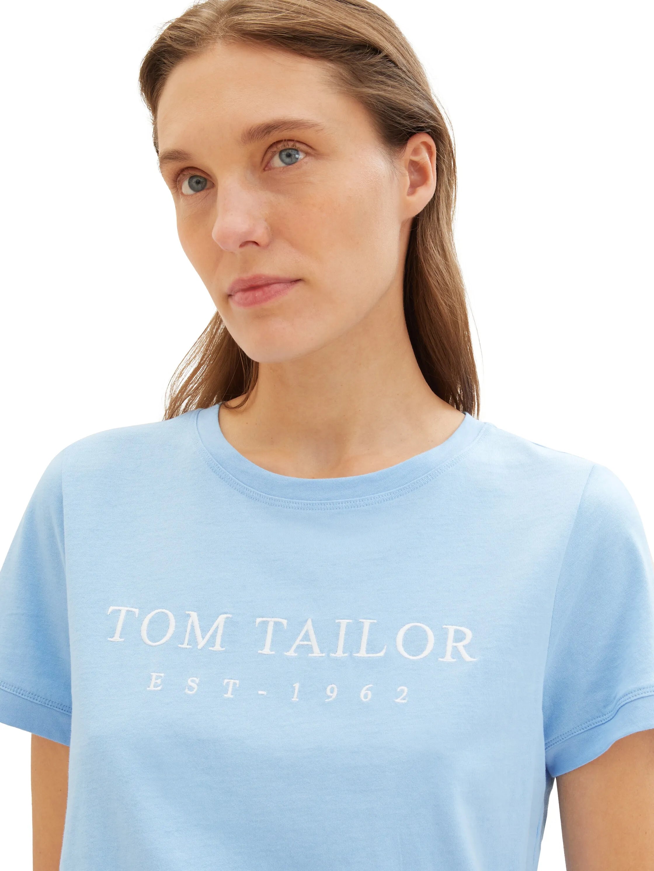 Tom Tailor Light Fjord Blue Women T-Shirt with Embroidered Logo SKU: 1041288_34587 Image 05