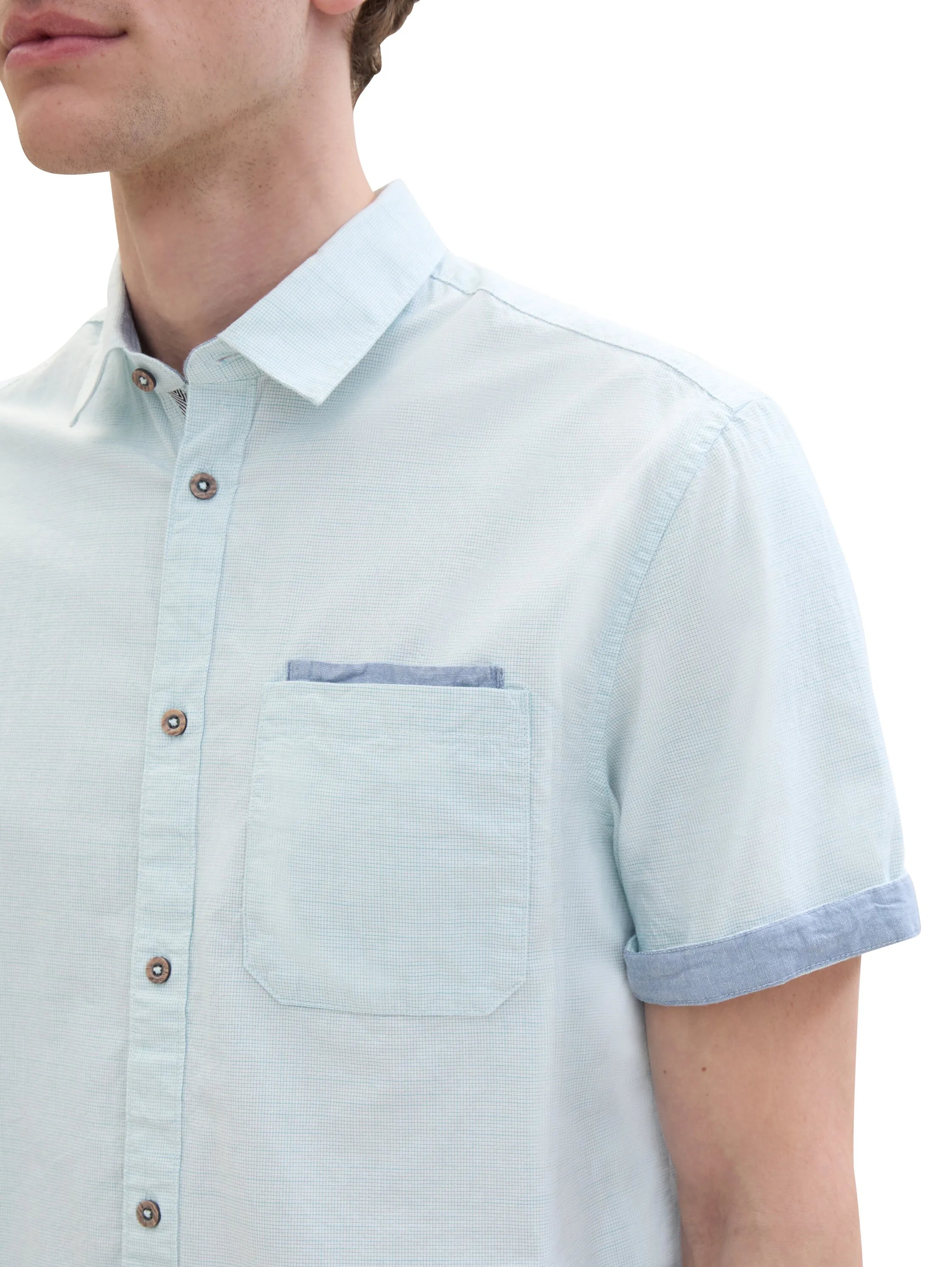 Tom Tailor Turquoise Small Structure Men Short-Sleeved Shirt with a Chest Pocket SKU: 1041362_35405 Image 05