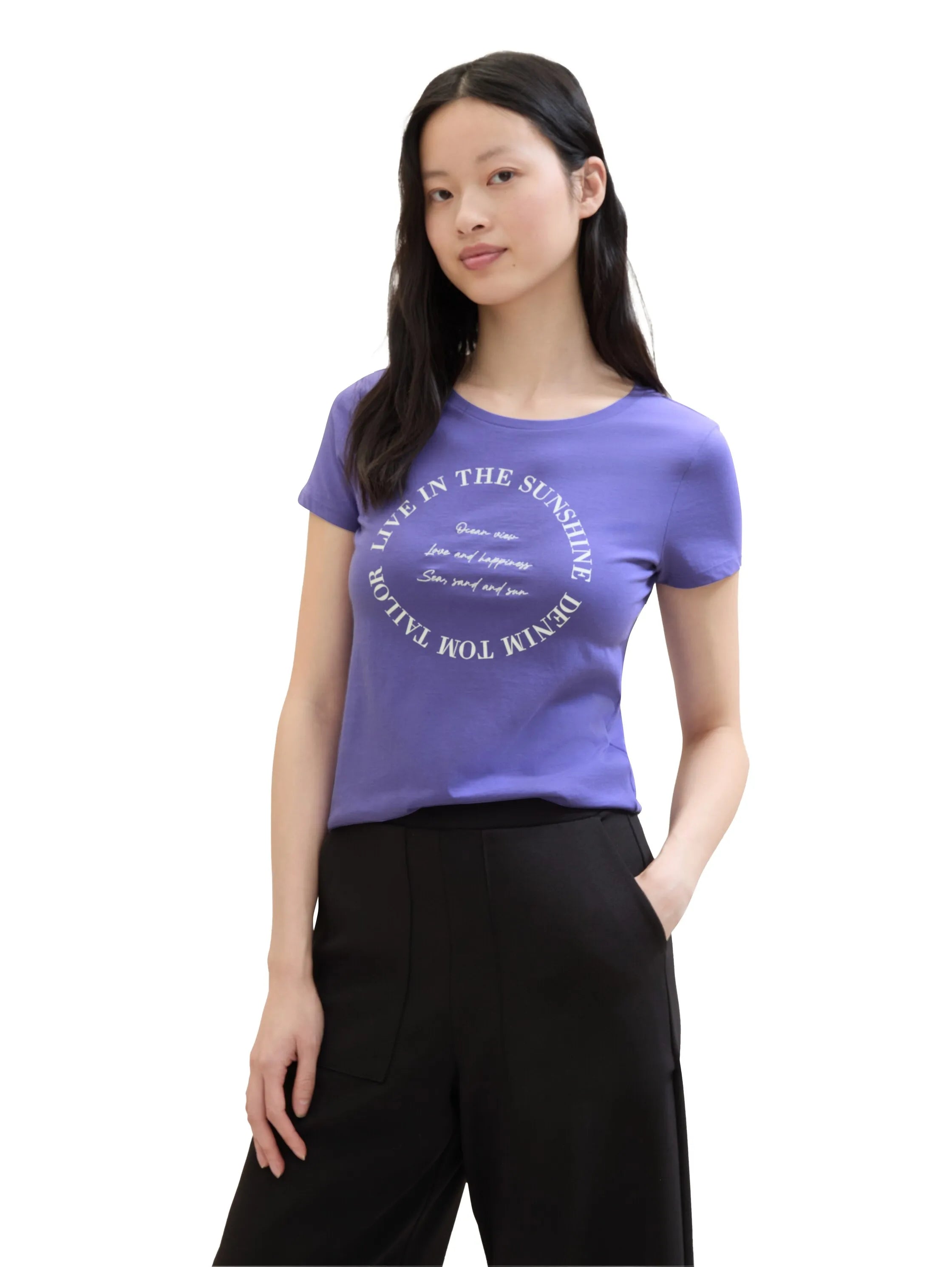 Denim Tom Tailor Vibrant Purple Women T-Shirt with a Print and Organic Cotton SKU: 1041419_35362 Image 01