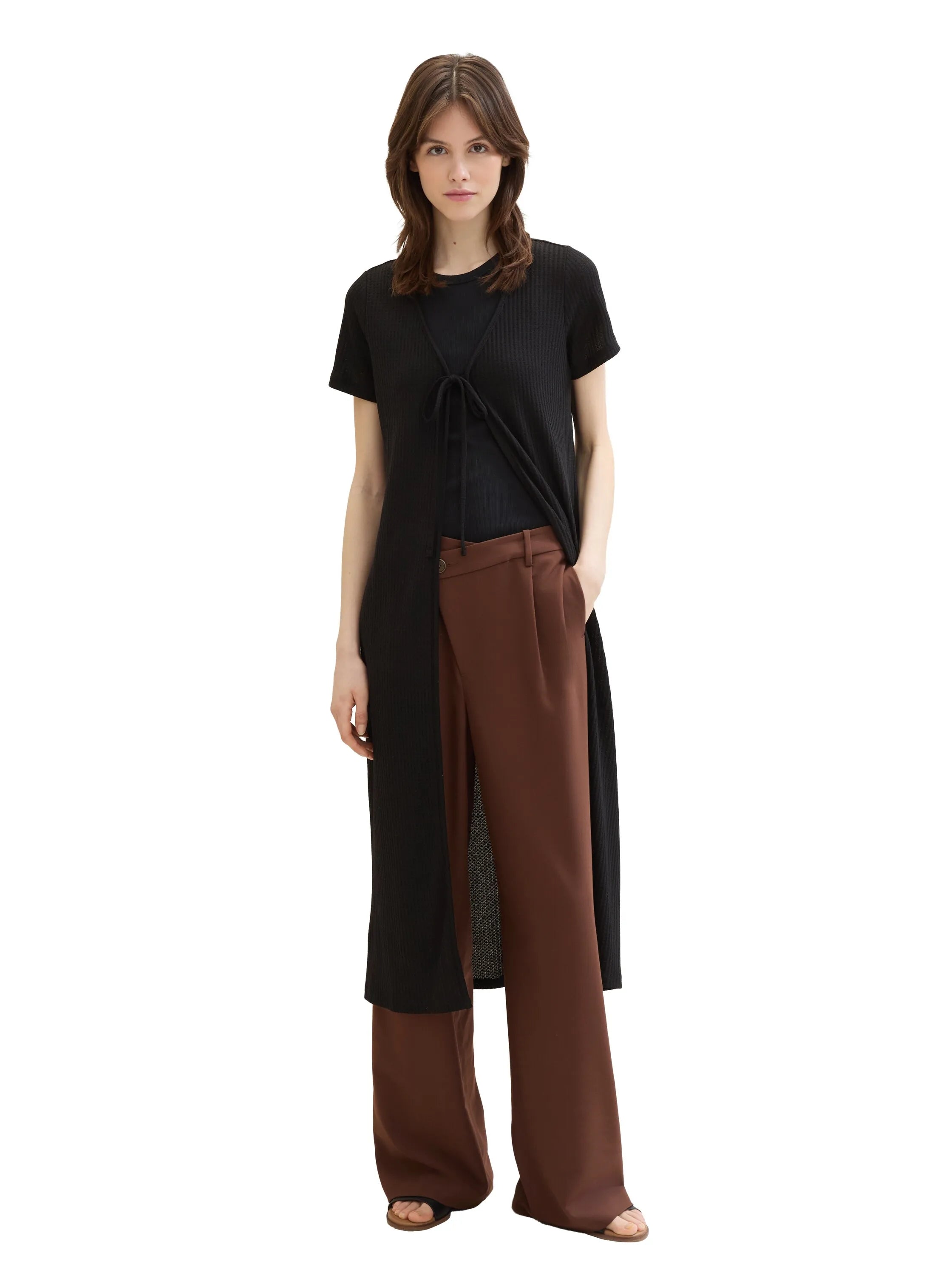 Denim Tom Tailor Deep Black Women Long Cardigan with a Waffle Texture SKU: 1041446_14482 Image 01