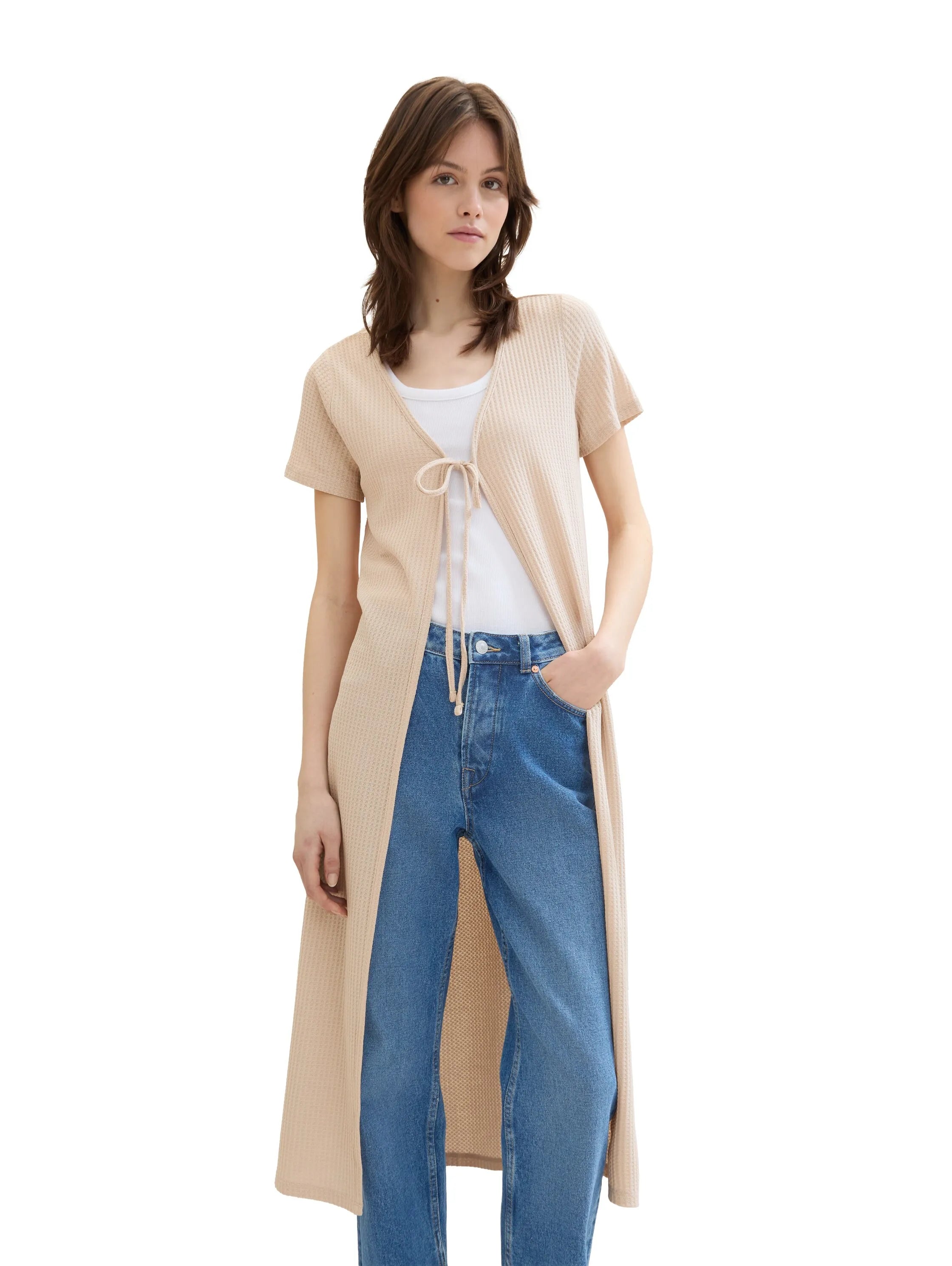Denim Tom Tailor Bisque Women Long Cardigan with a Waffle Texture SKU: 1041446_33754 Image 01