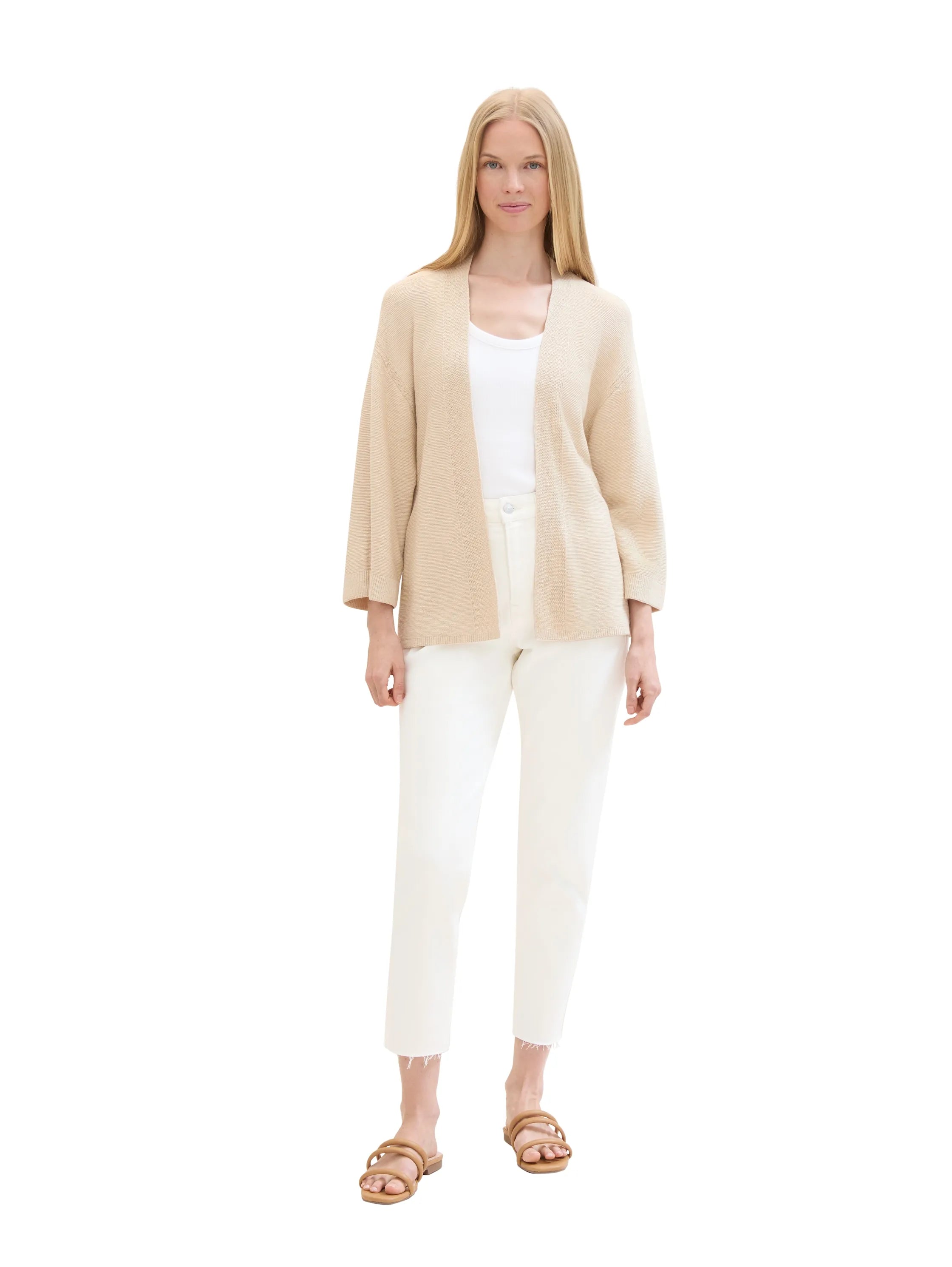 Tom Tailor Summer Beige Women Loose Fit 3/4-Sleeves Cardigans SKU: 1041591_21650 Image 02