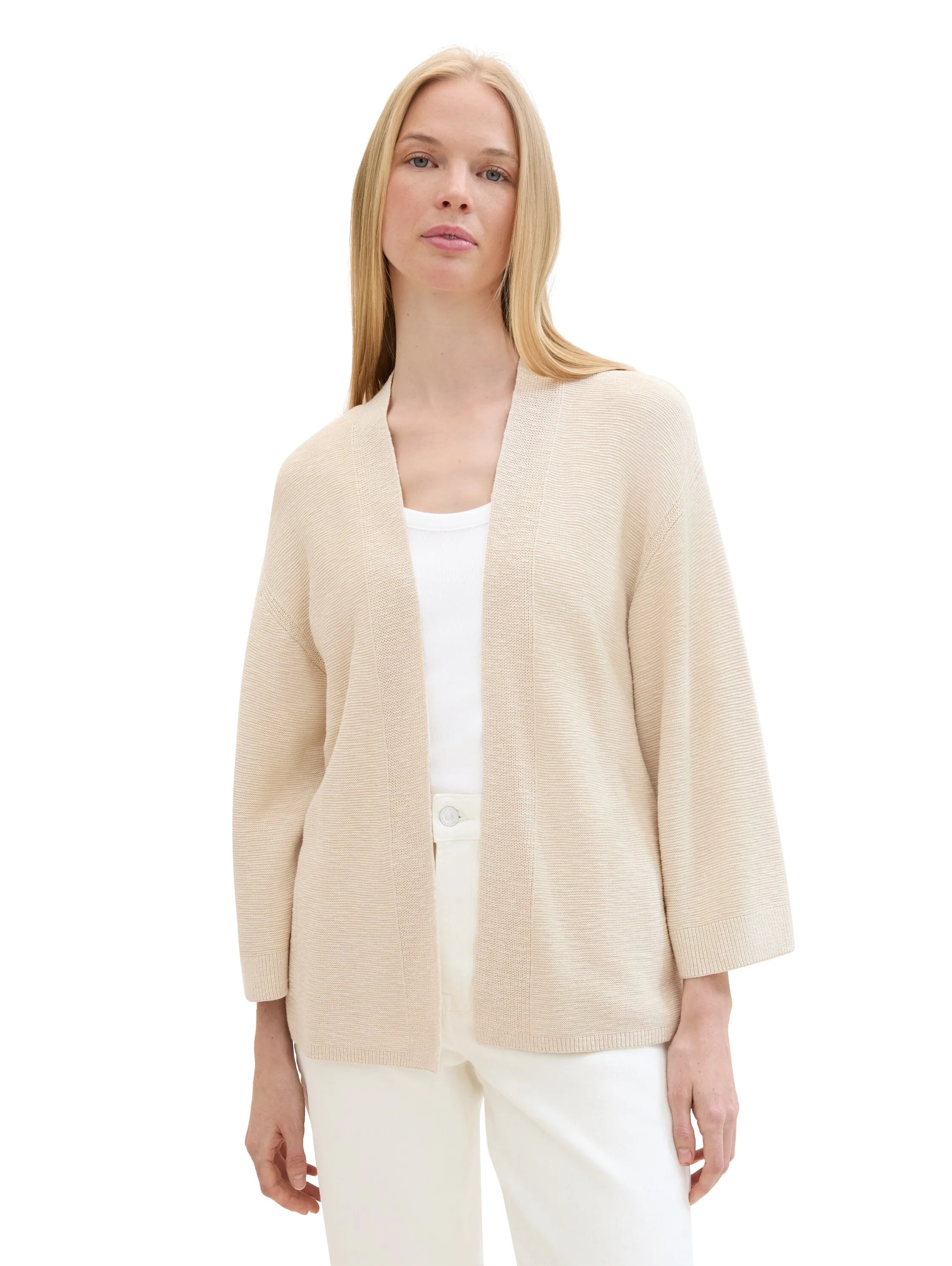 Tom Tailor Summer Beige Women Loose Fit 3/4-Sleeves Cardigans SKU: 1041591_21650 Image 04