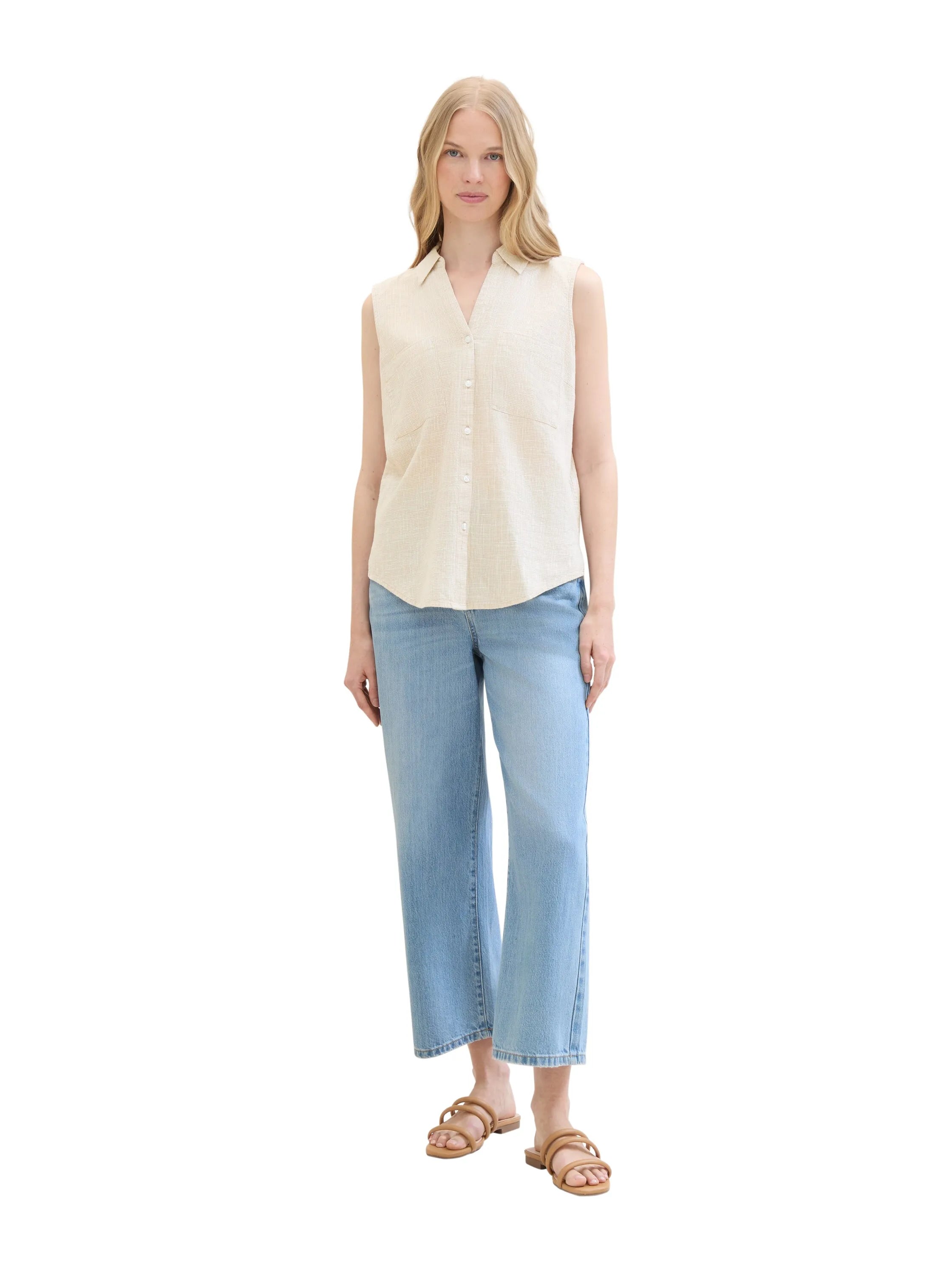 Tom Tailor Summer Beige Women Sleeveless Blouse with Chest Pockets SKU: 1041683_21650 Image 02