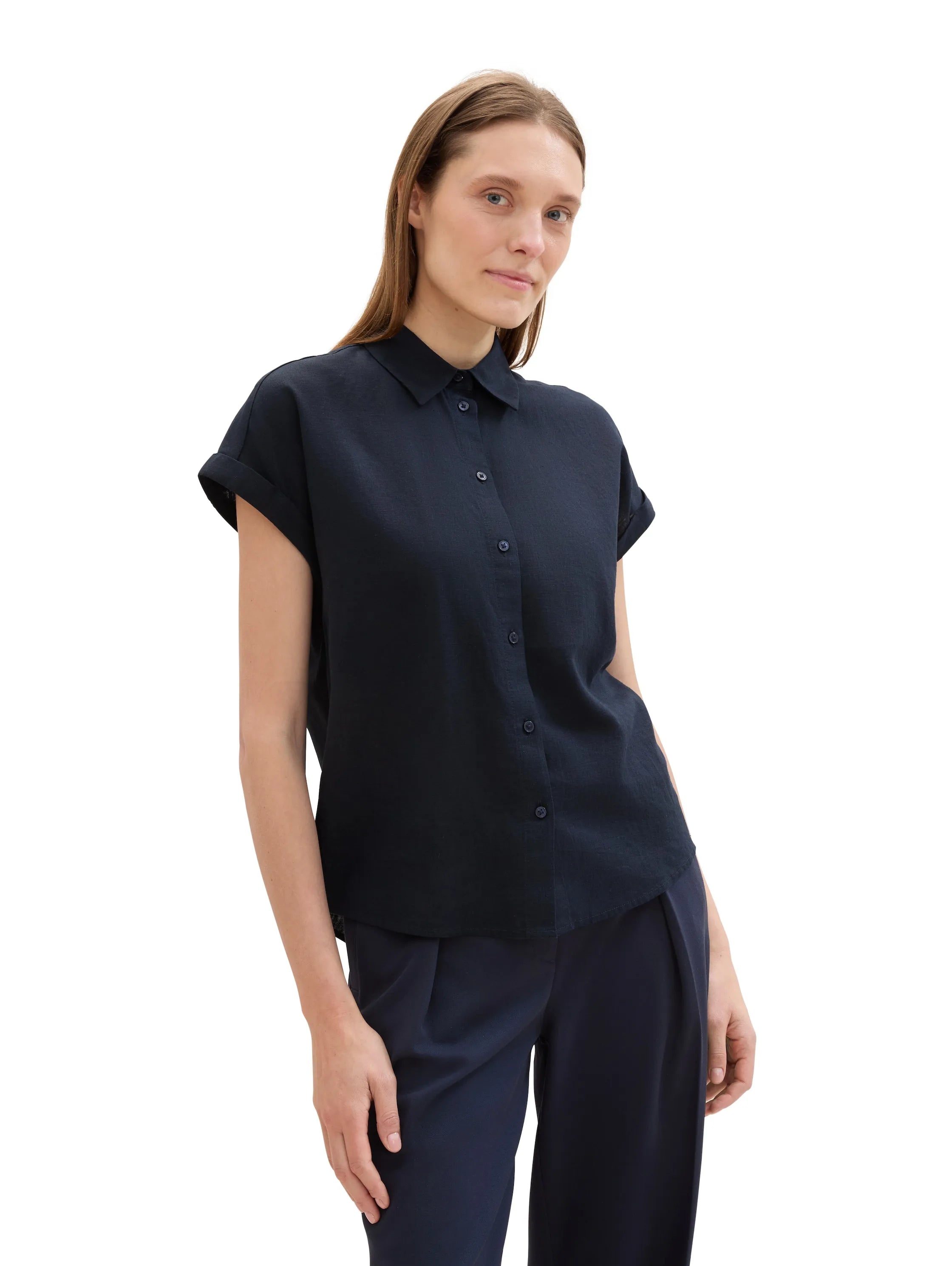 Tom Tailor Sky Captain Blue Women Loose-Fit Blouse with Linen SKU: 1041688_10668 Image 01