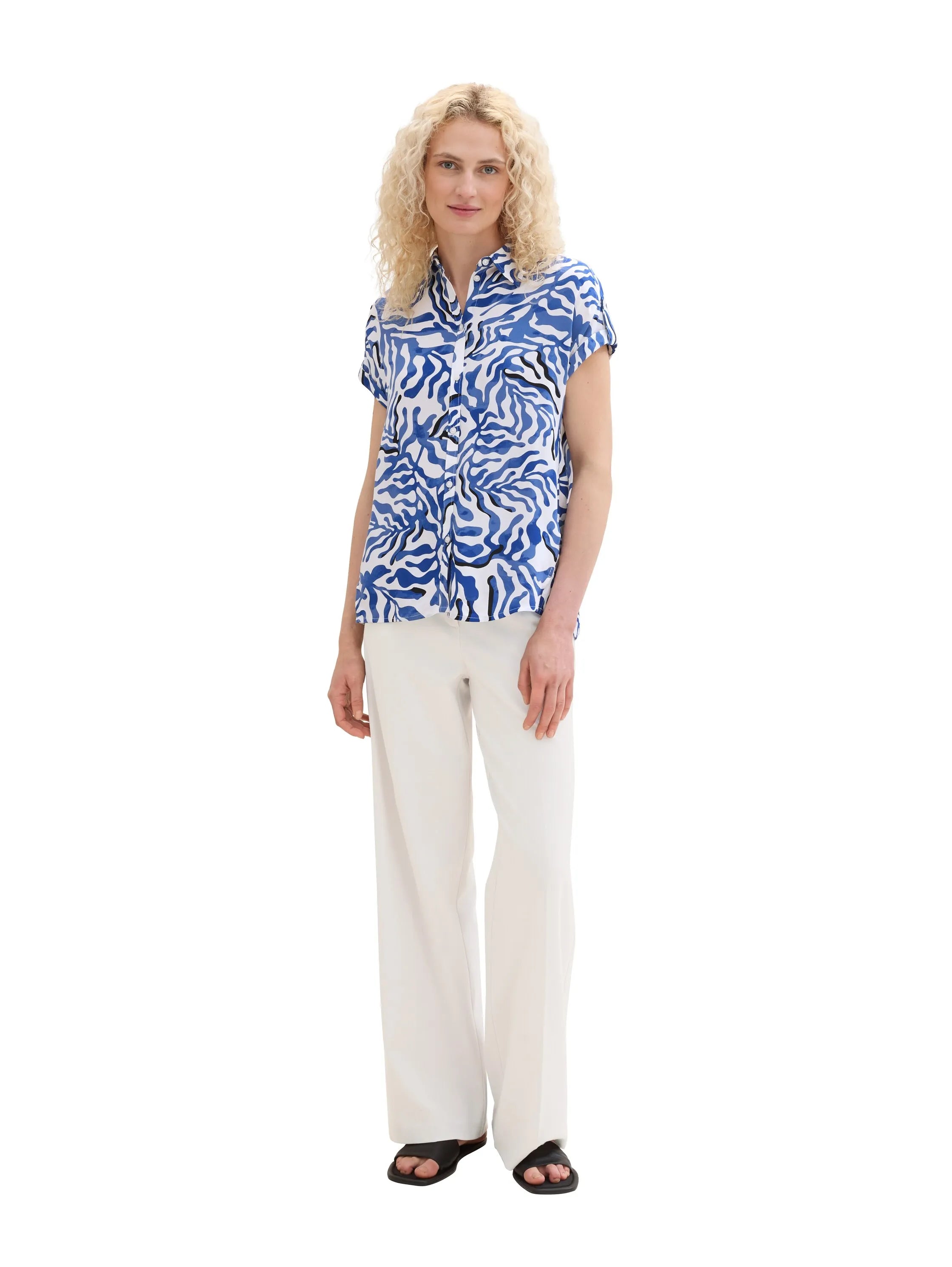 Tom Tailor White Cut Palmtree Women Loose-Fit Viscose Blouse SKU: 1041692_35306 Image 02
