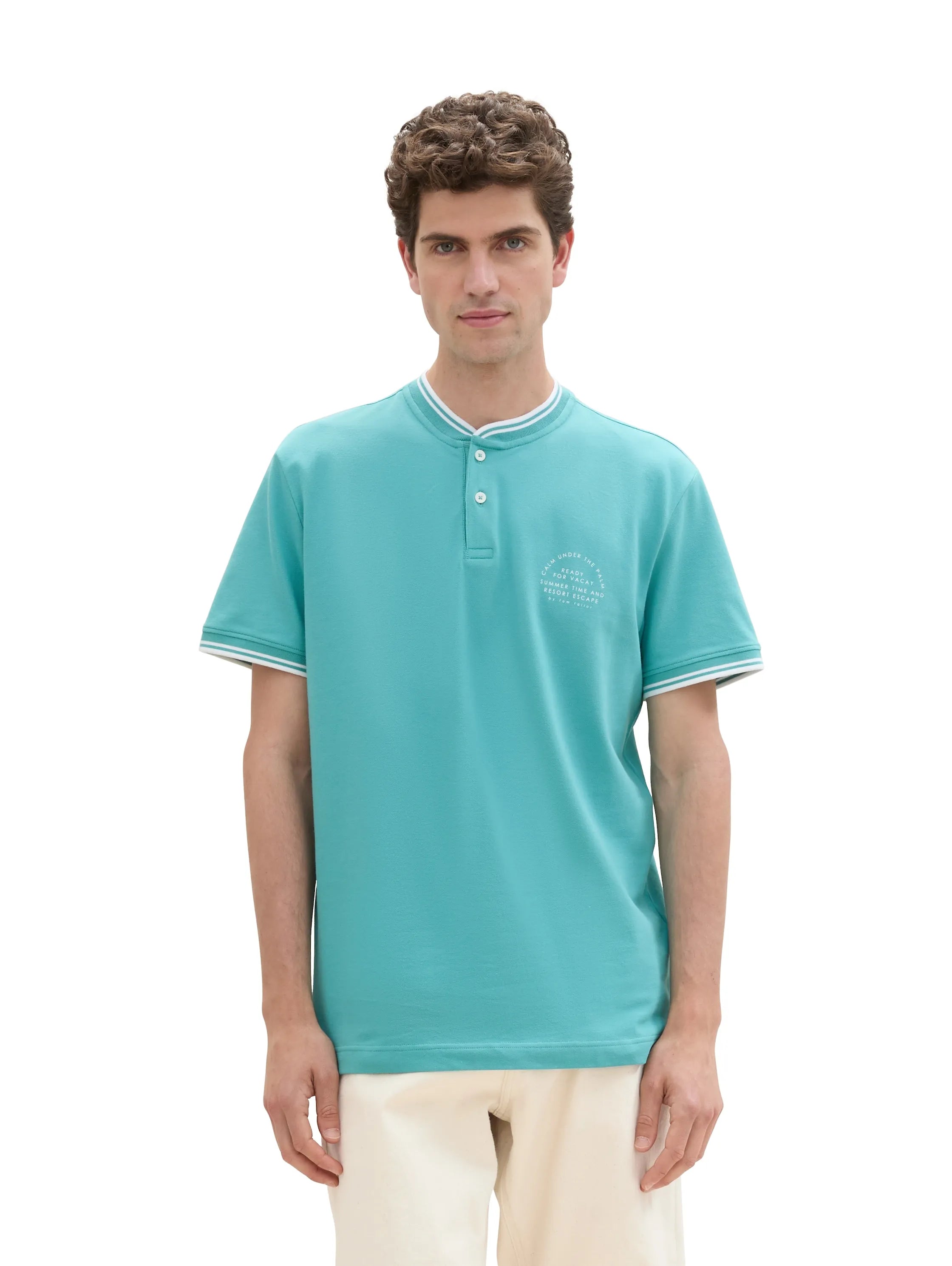 Tom Tailor Meadow Teal Men Polo Shirt with a Print SKU: 1041834_35272 Image 01
