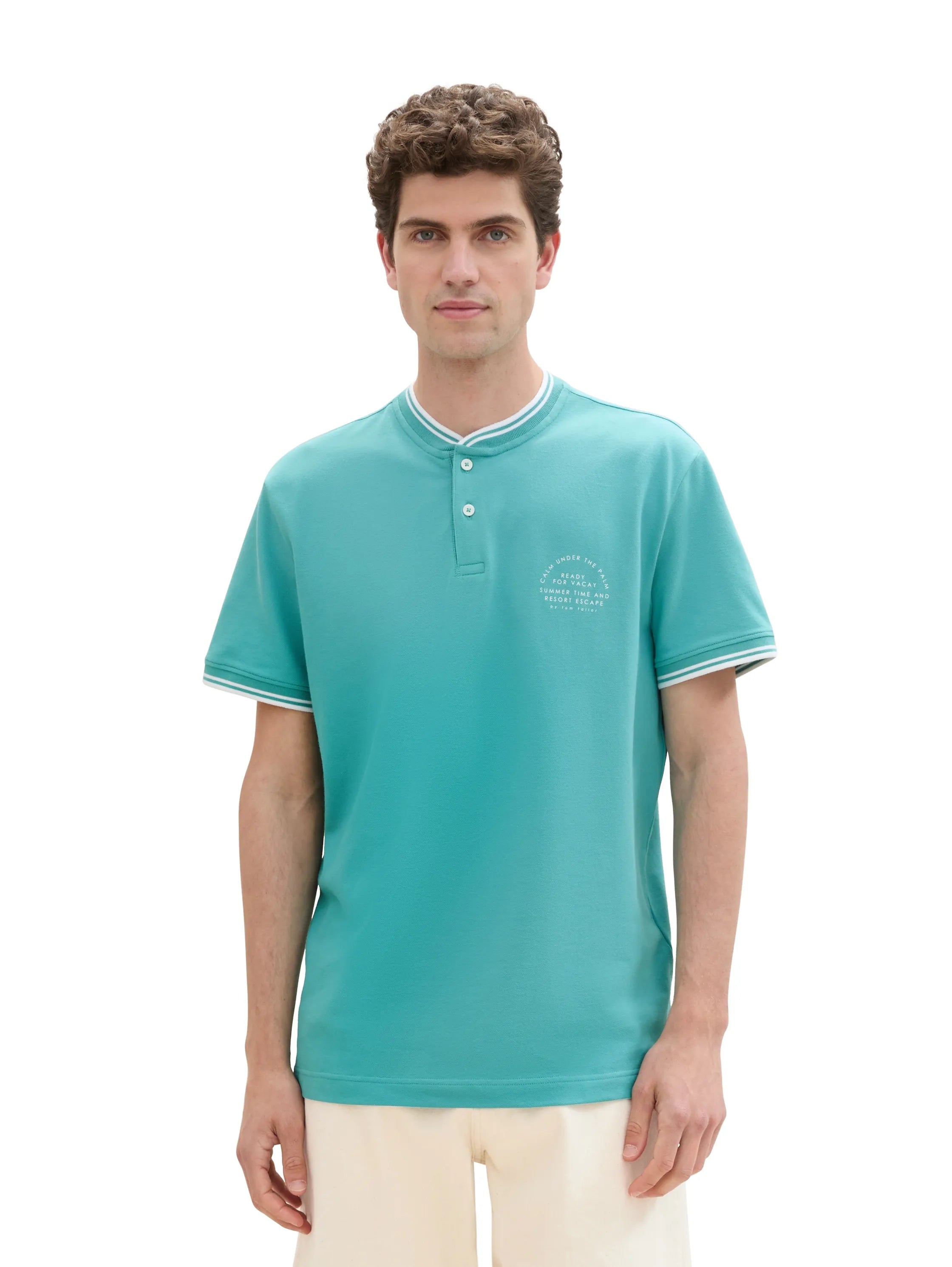 Tom Tailor Meadow Teal Men Polo Shirt with a Print SKU: 1041834_35272 Image 04