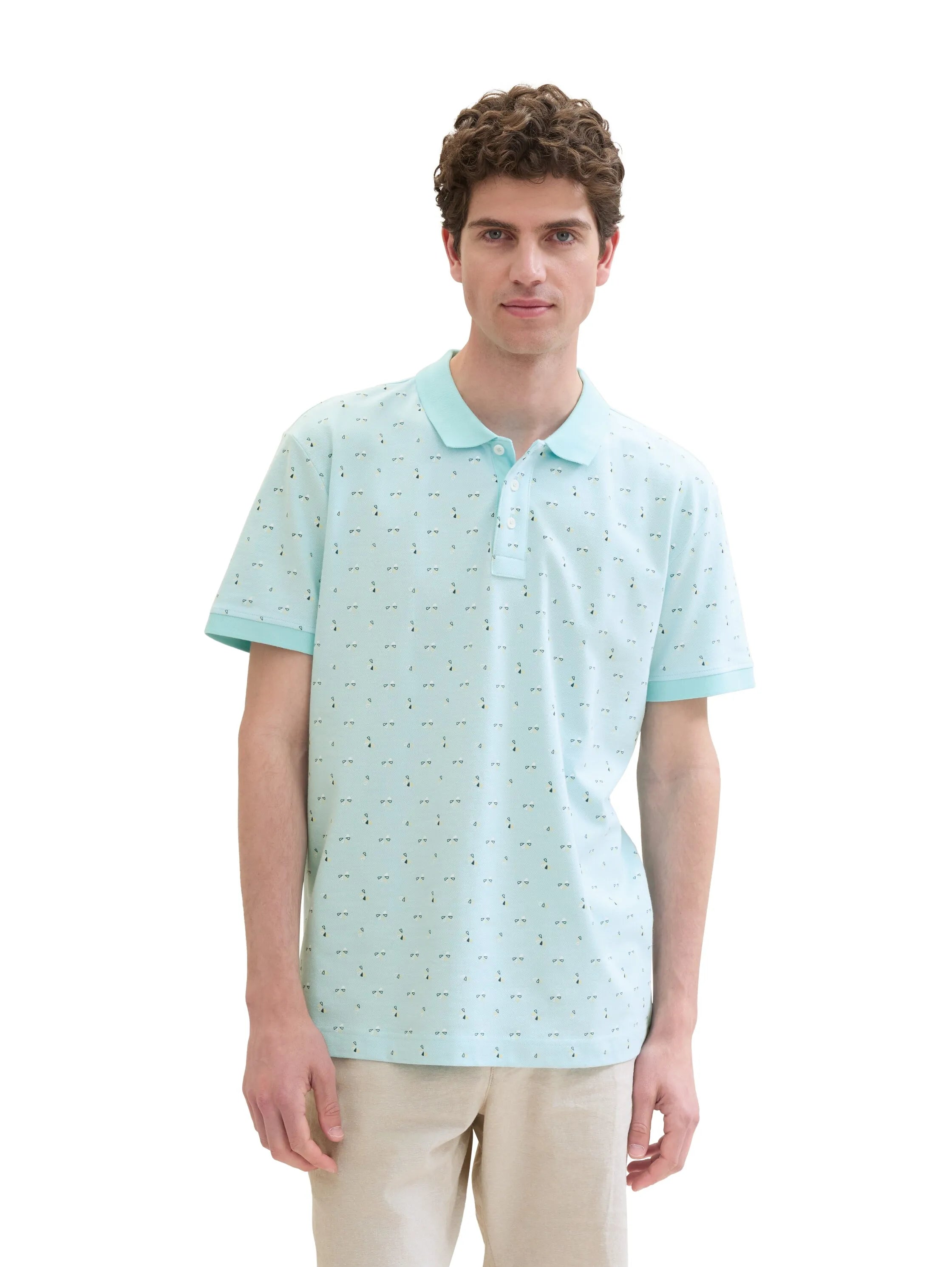 Tom Tailor Turquoise Orange Slice Design Men Regular Fit Short-Sleeved Polo Shirt SKU: 1041860_35452 Image 01